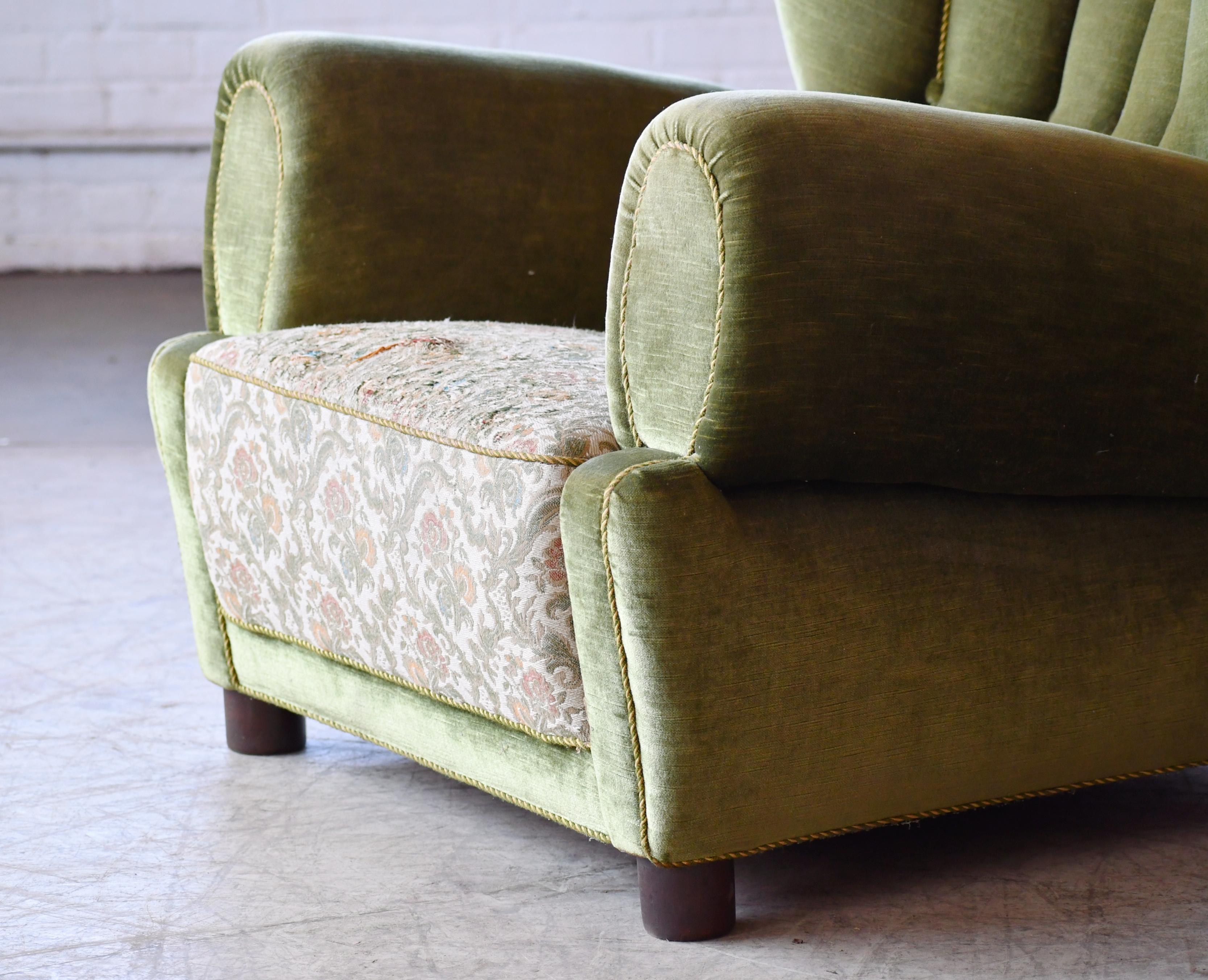 Mohair Pair of Sublime Danish 1940's Large Scale Club Chair Sin Style of Fritz Hansen