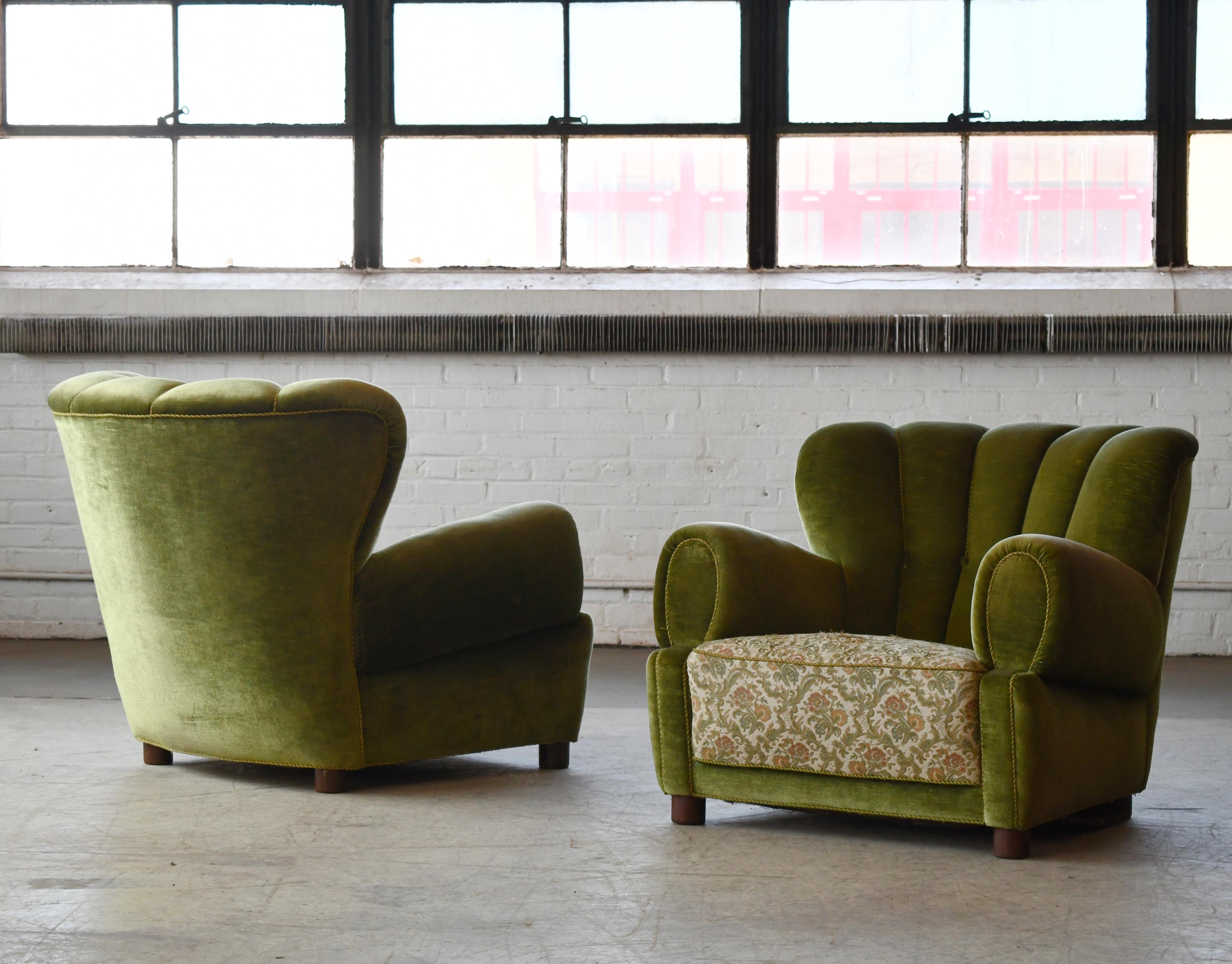 Pair of Sublime Danish 1940's Large Scale Club Chair Sin Style of Fritz Hansen 2