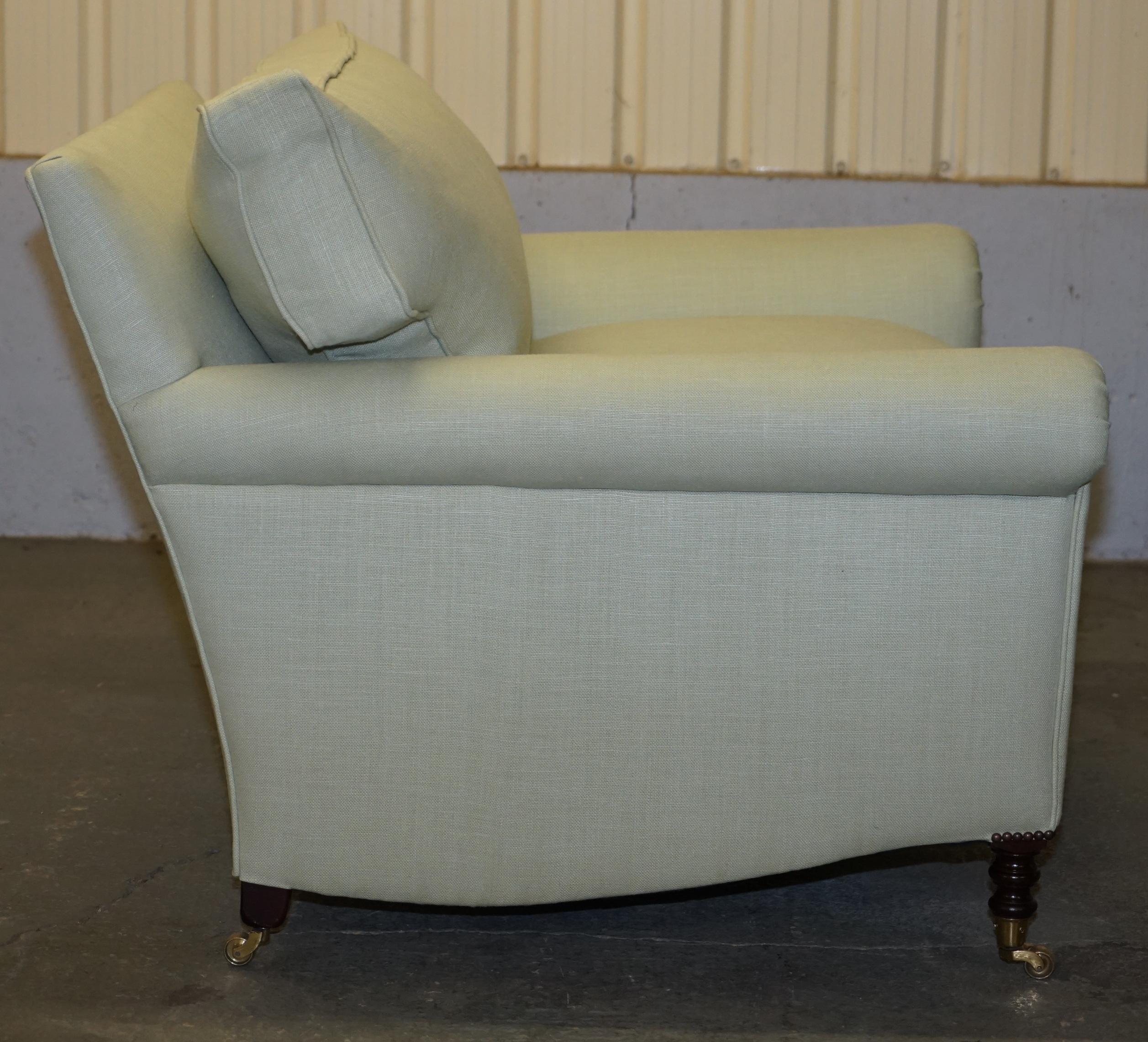 Pair of Sublime George Smith Signature Scroll Arm Love Seat Armchairs Linen 5