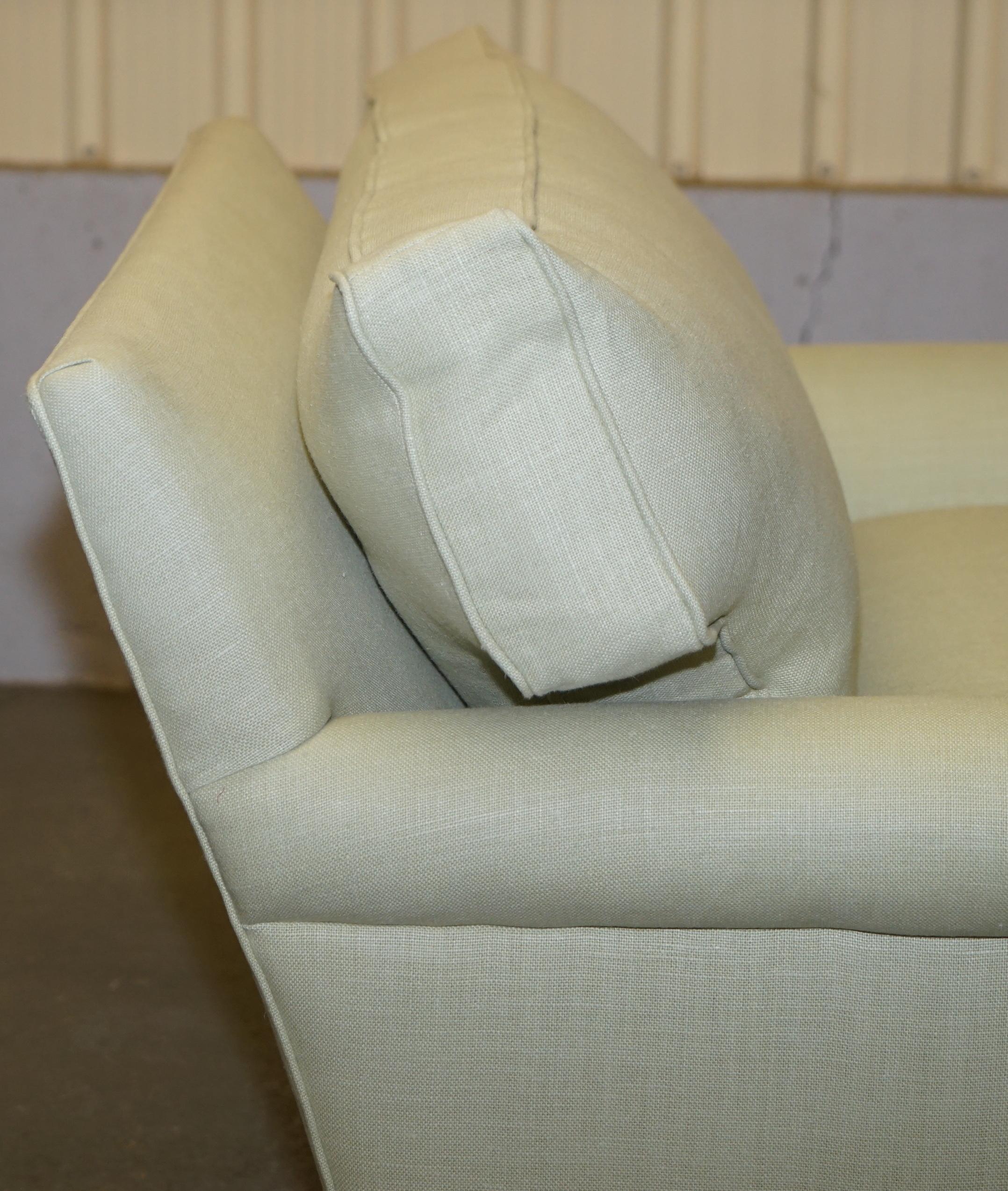 Pair of Sublime George Smith Signature Scroll Arm Love Seat Armchairs Linen 6