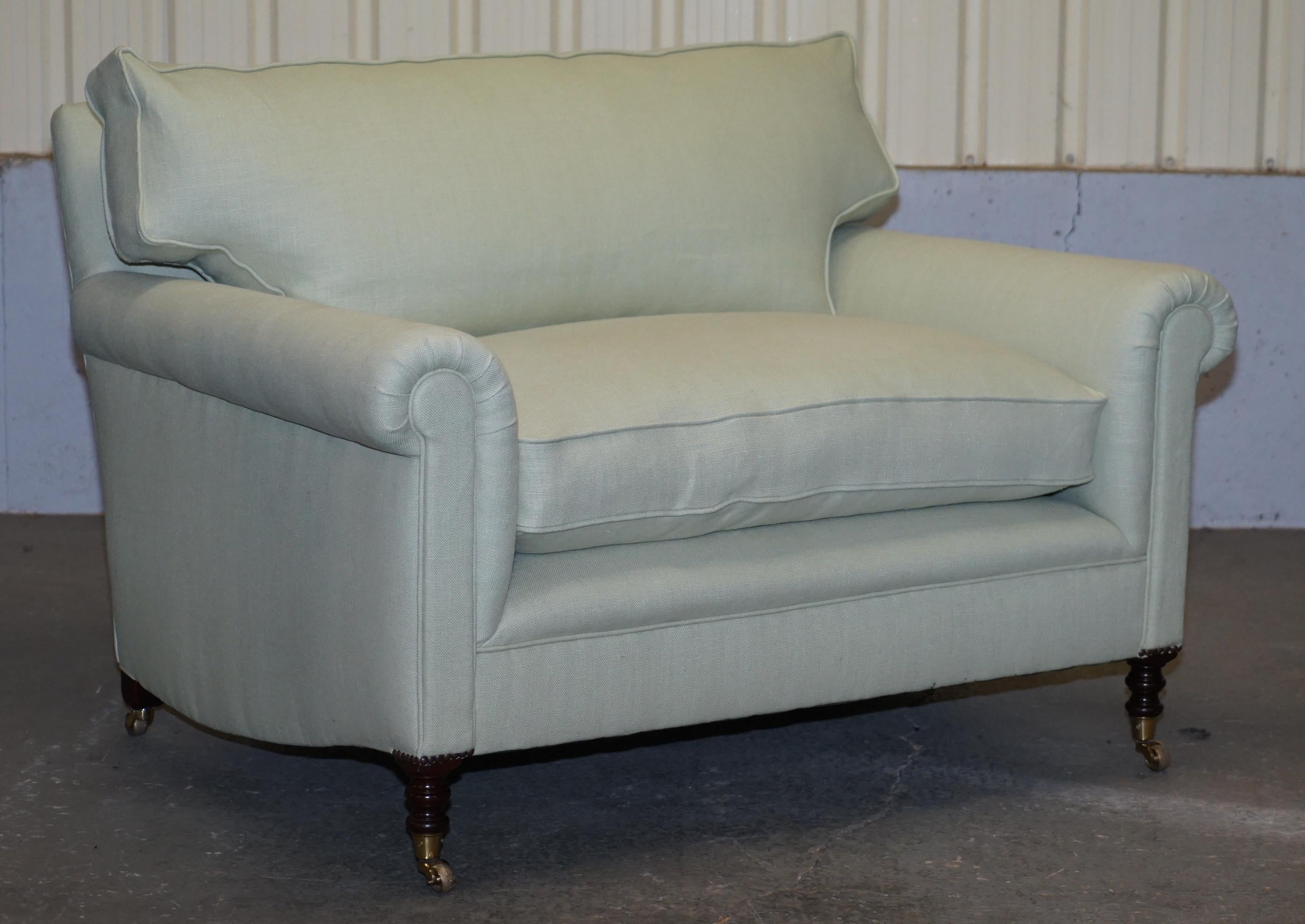 We are delighted to offer for sale this pair of brand new George Smith RRP £14,000 Love seat armchairs upholstered in George Smiths own pure linen

These chairs are monumental, they are perfect for one person to curl up in or two people to snuggle,