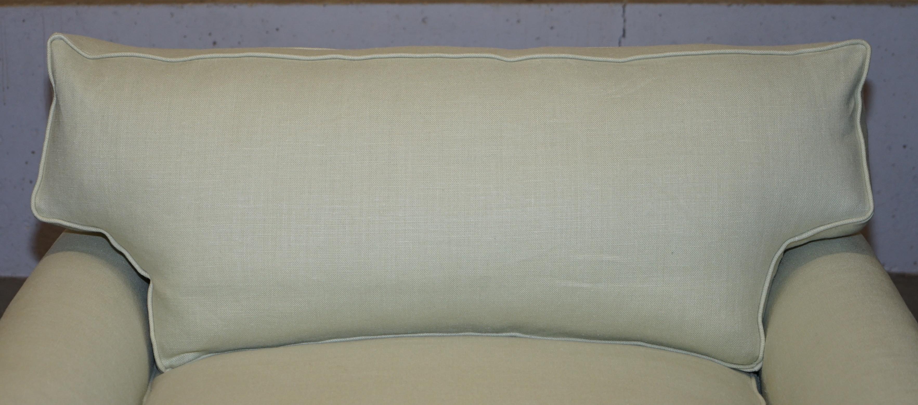 Art Deco Pair of Sublime George Smith Signature Scroll Arm Love Seat Armchairs Linen