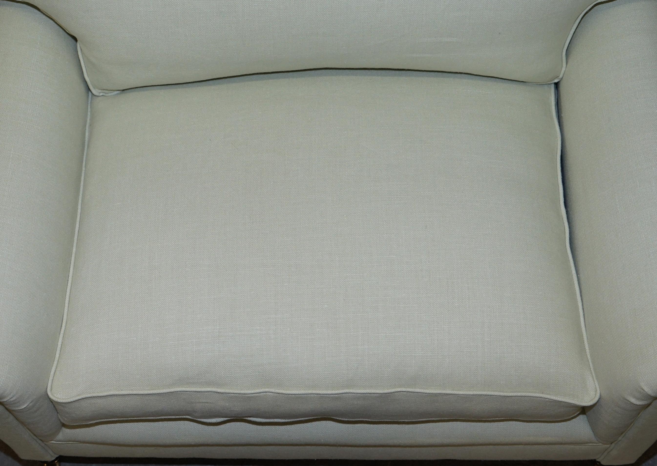 20th Century Pair of Sublime George Smith Signature Scroll Arm Love Seat Armchairs Linen