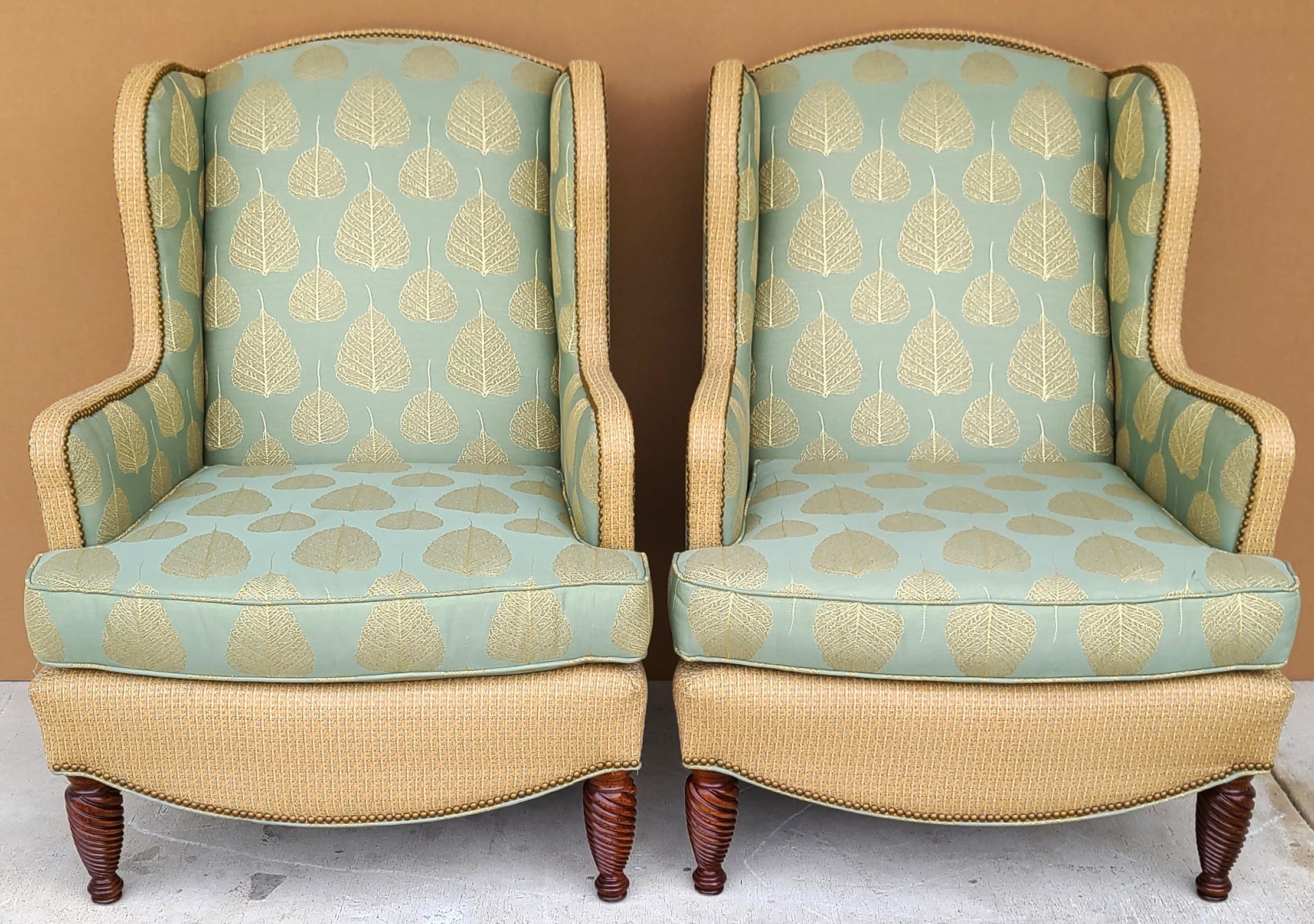 Pair of Substantial Chippendale Wingback Armchairs by Hekman In Good Condition For Sale In Lake Worth, FL