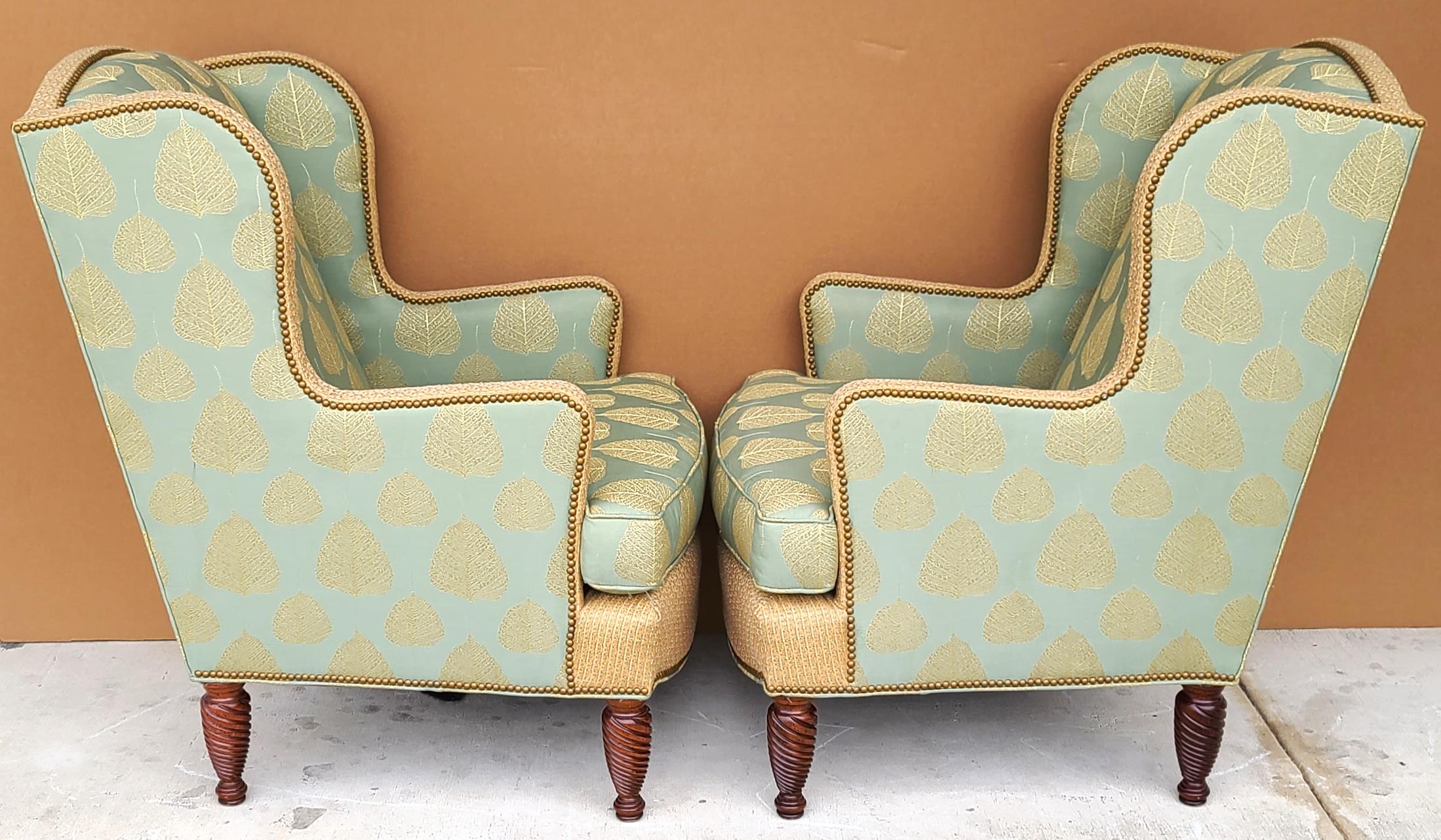Late 20th Century Pair of Substantial Chippendale Wingback Armchairs by Hekman For Sale
