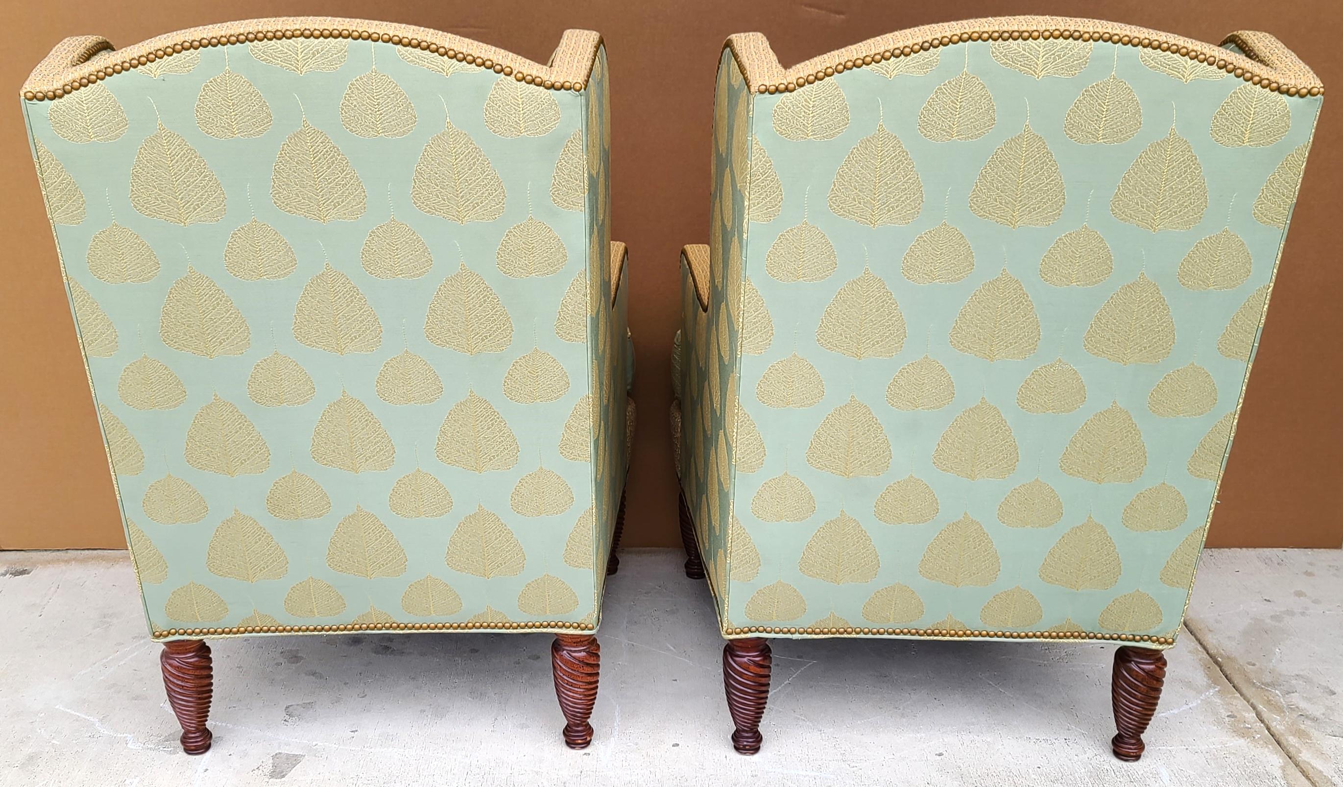 Brass Pair of Substantial Chippendale Wingback Armchairs by Hekman For Sale
