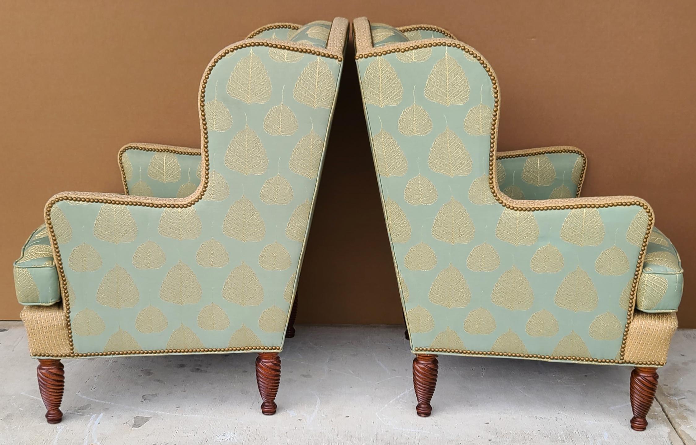 Pair of Substantial Chippendale Wingback Armchairs by Hekman For Sale 1