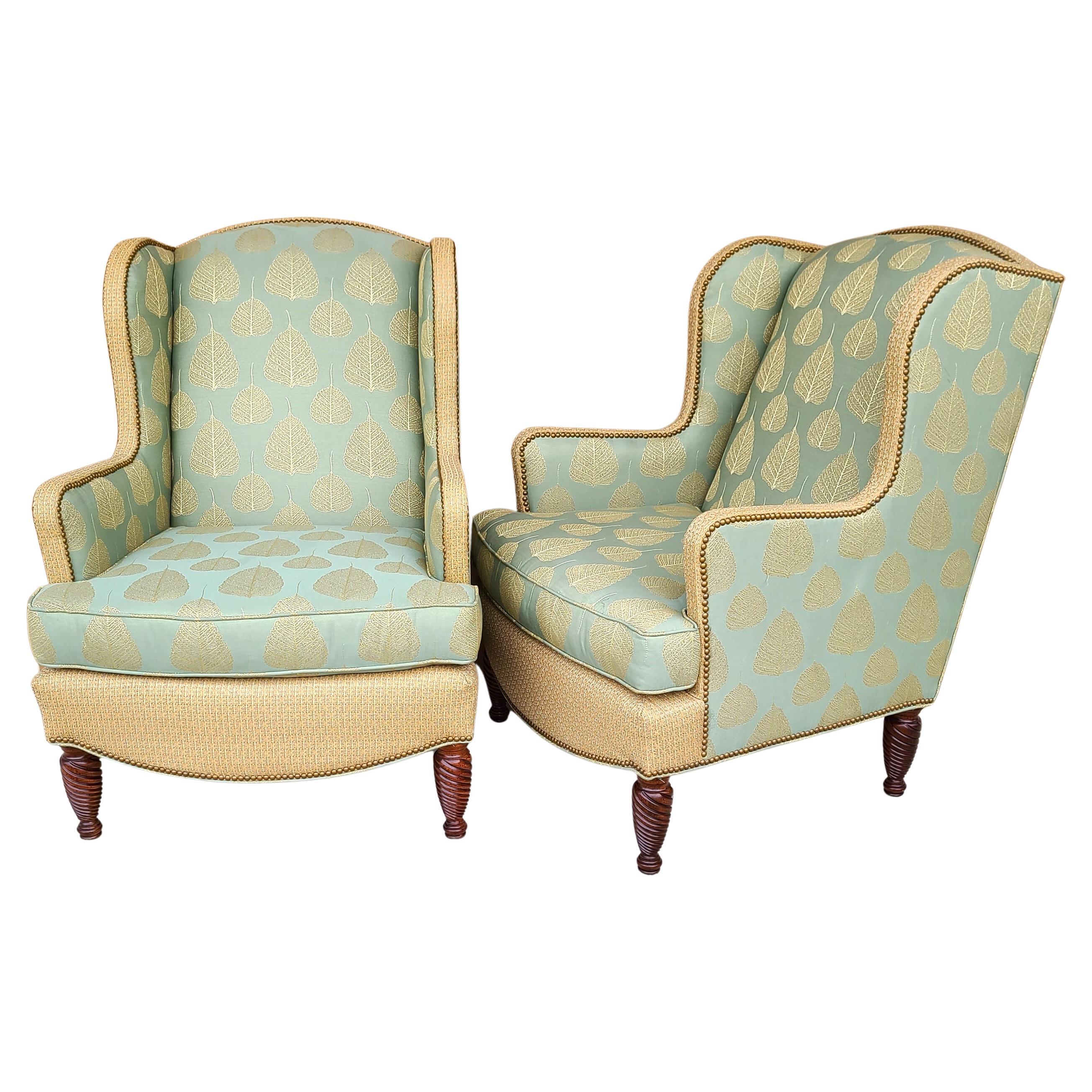 Pair of Substantial Chippendale Wingback Armchairs by Hekman For Sale