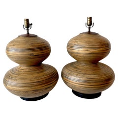 Pair of Substantial Lacquered Bamboo Gourd Lamps