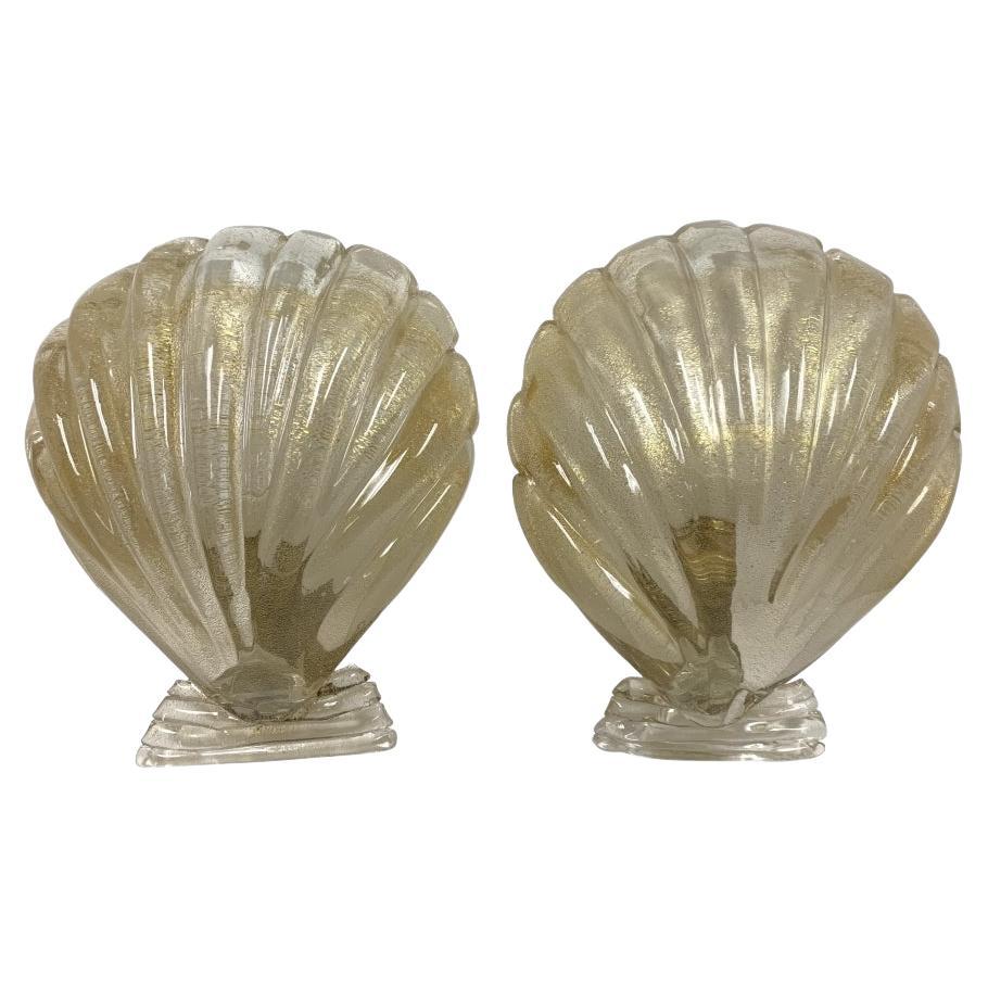 Pair Of Mid Century Italian Murano Shell Form Wall Sconces
