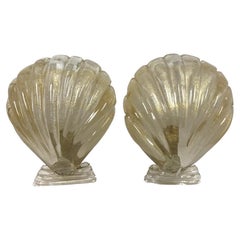 Pair Of Mid Century Italian Murano Shell Form Wall Sconces