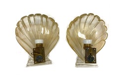 Pair Of Mid Century Italian Murano Shell Form Wall Sconces