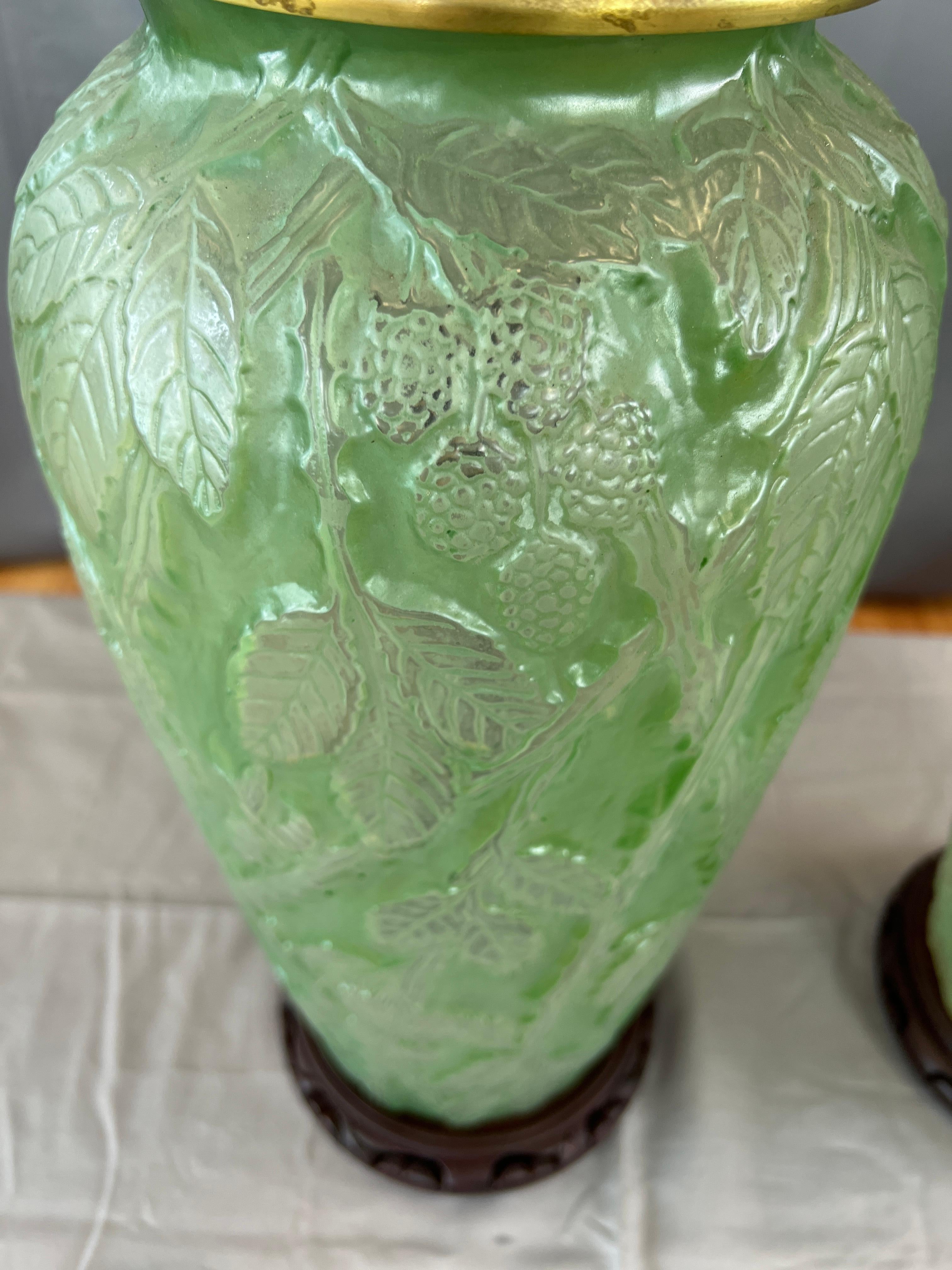 Pair of Substantial Phoenix Consolidated Glass Whitish Green Lamps 2