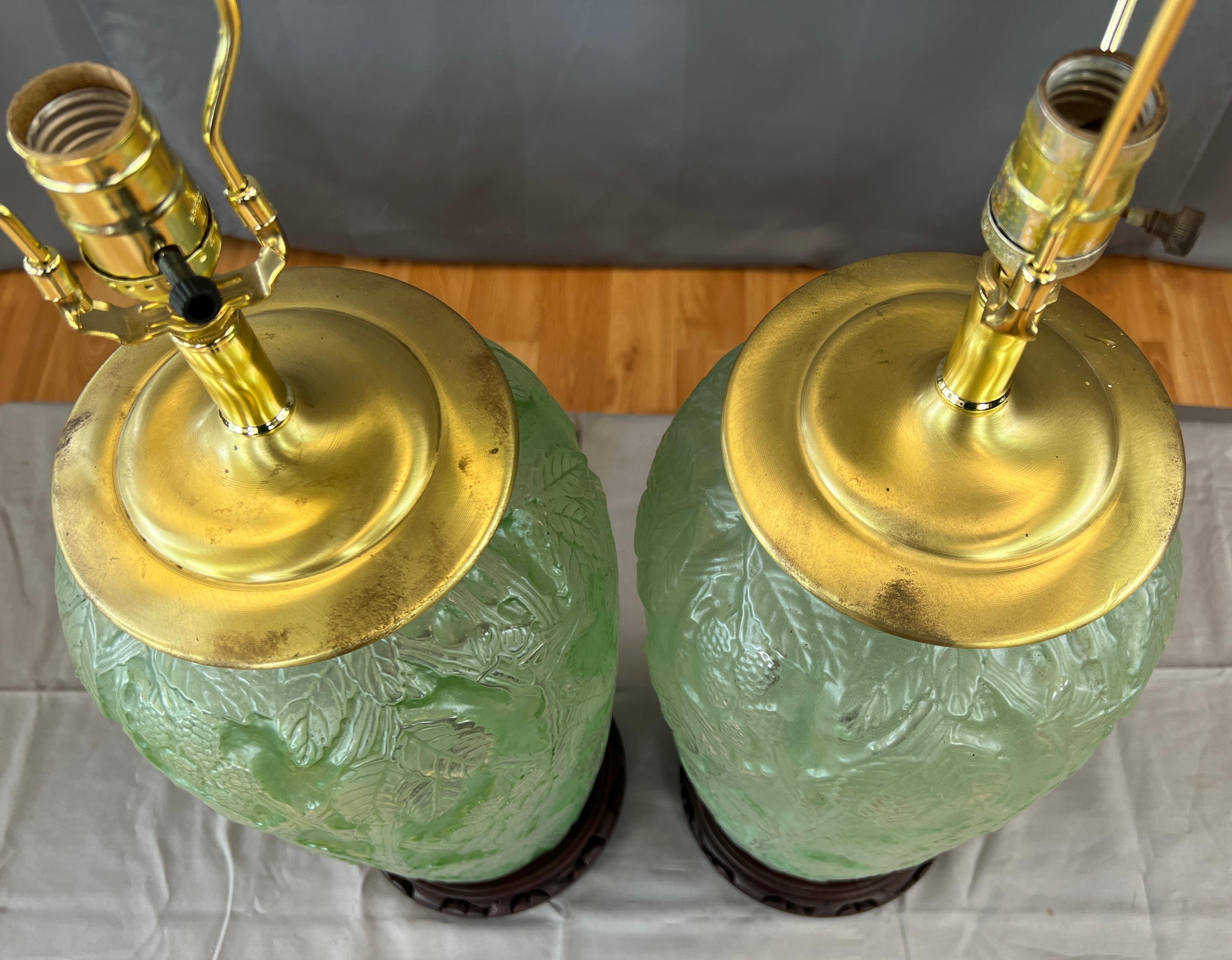 Pair of Substantial Phoenix Consolidated Glass Whitish Green Lamps 9