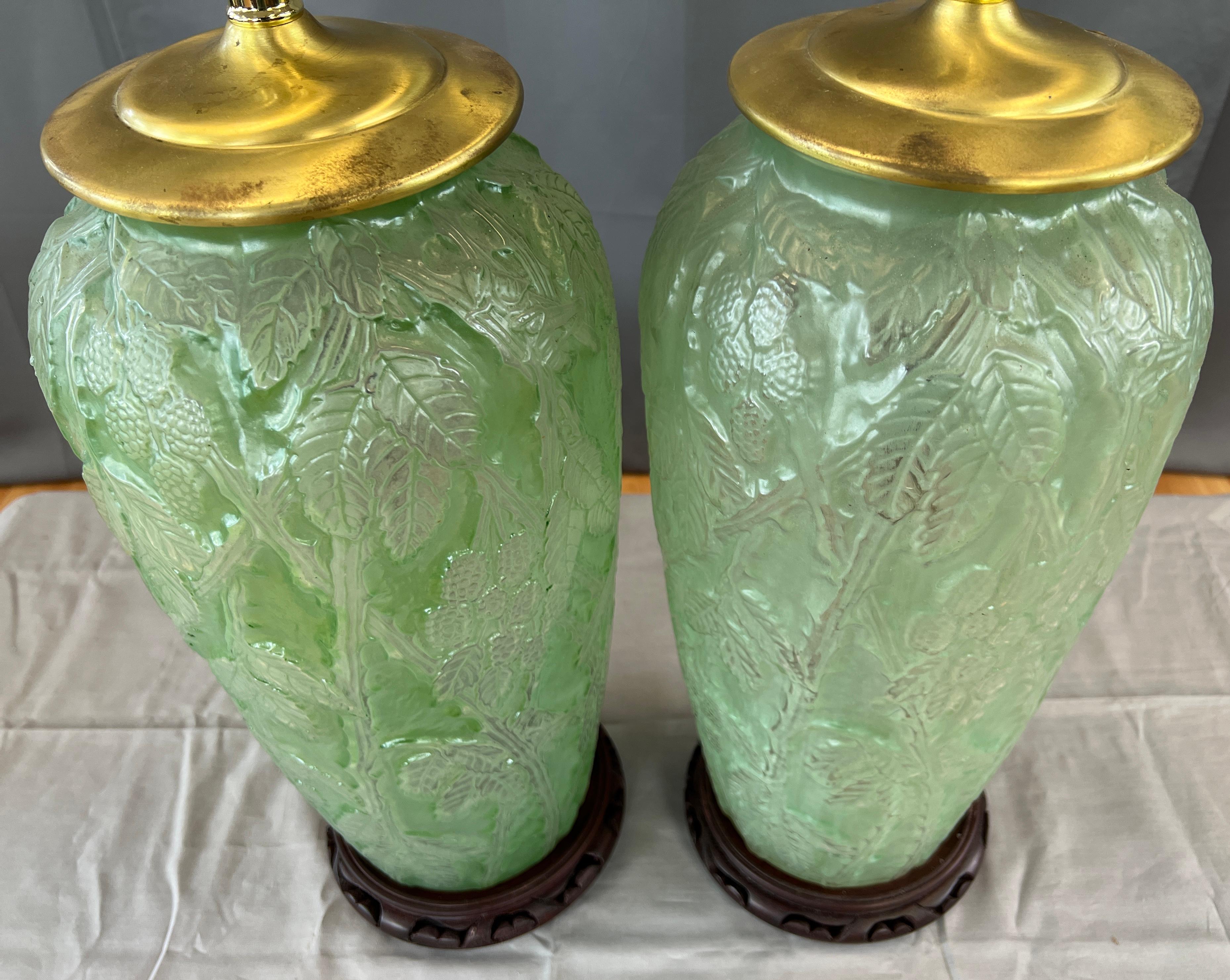 Pair of Substantial Phoenix Consolidated Glass Whitish Green Lamps 10