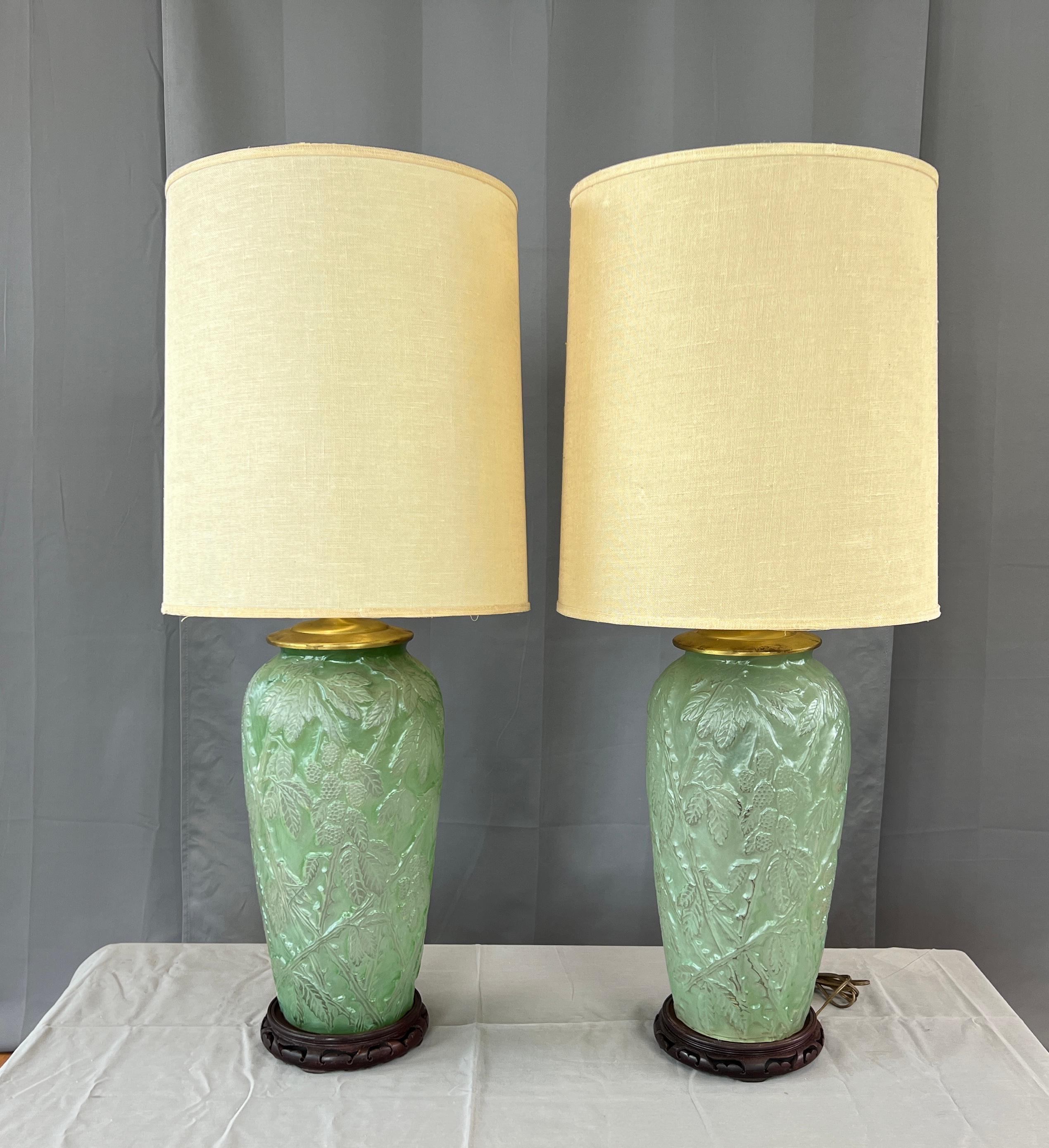 Pair of Substantial Phoenix Consolidated Glass Whitish Green Lamps 12