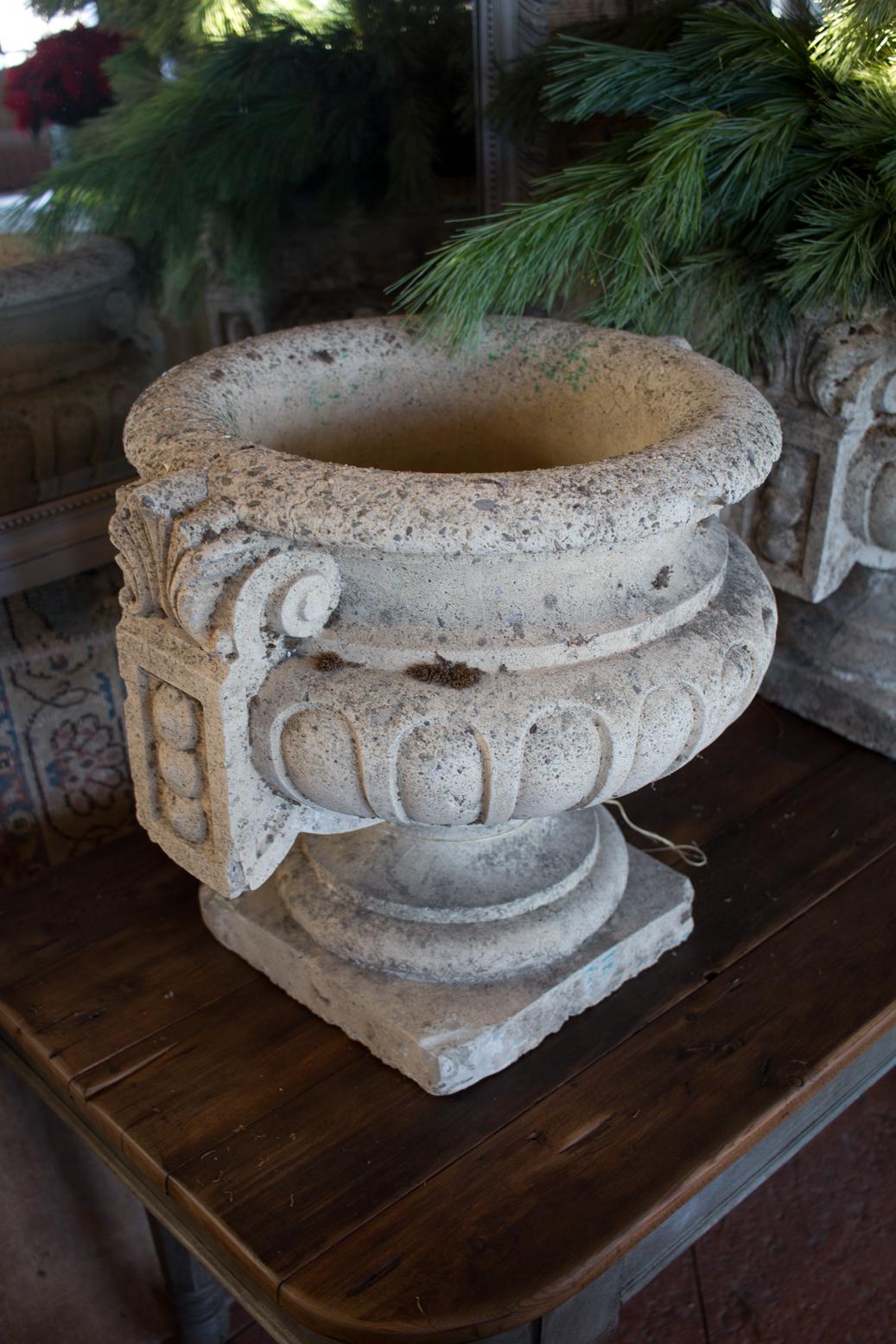 Composition Pair of Substantial Vintage English Concrete Urns