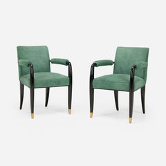 Pair of Suede and Black Lacquered Armchairs by Maison Dominique