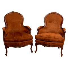 Pair of Suede Beregere Chairs