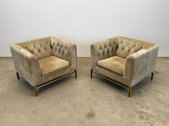 Pair of Suede Club Chairs with Bronze Bases by Stow Davis