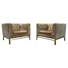 Pair of Suede Club Chairs with Bronze Bases by Stow Davis