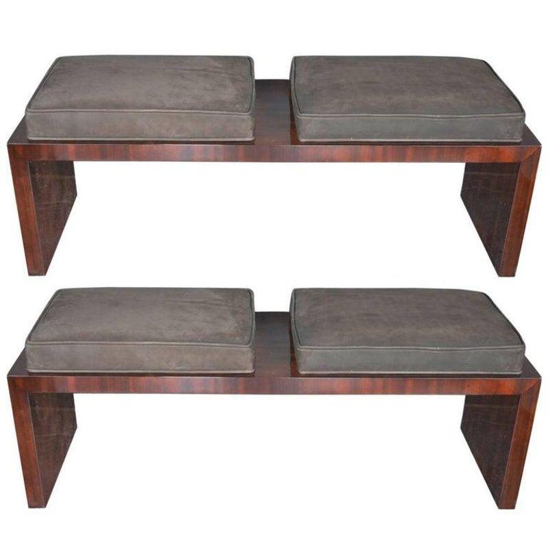 Pair of Suede Double Seat Benches In Excellent Condition For Sale In Los Angeles, CA