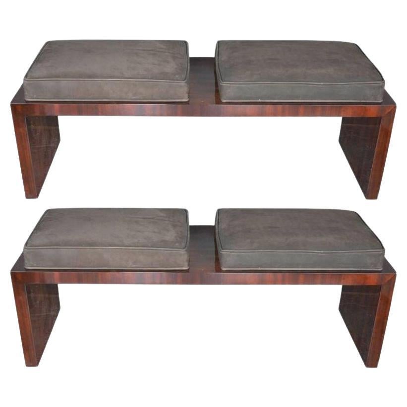 Pair of Suede Double Seat Benches For Sale