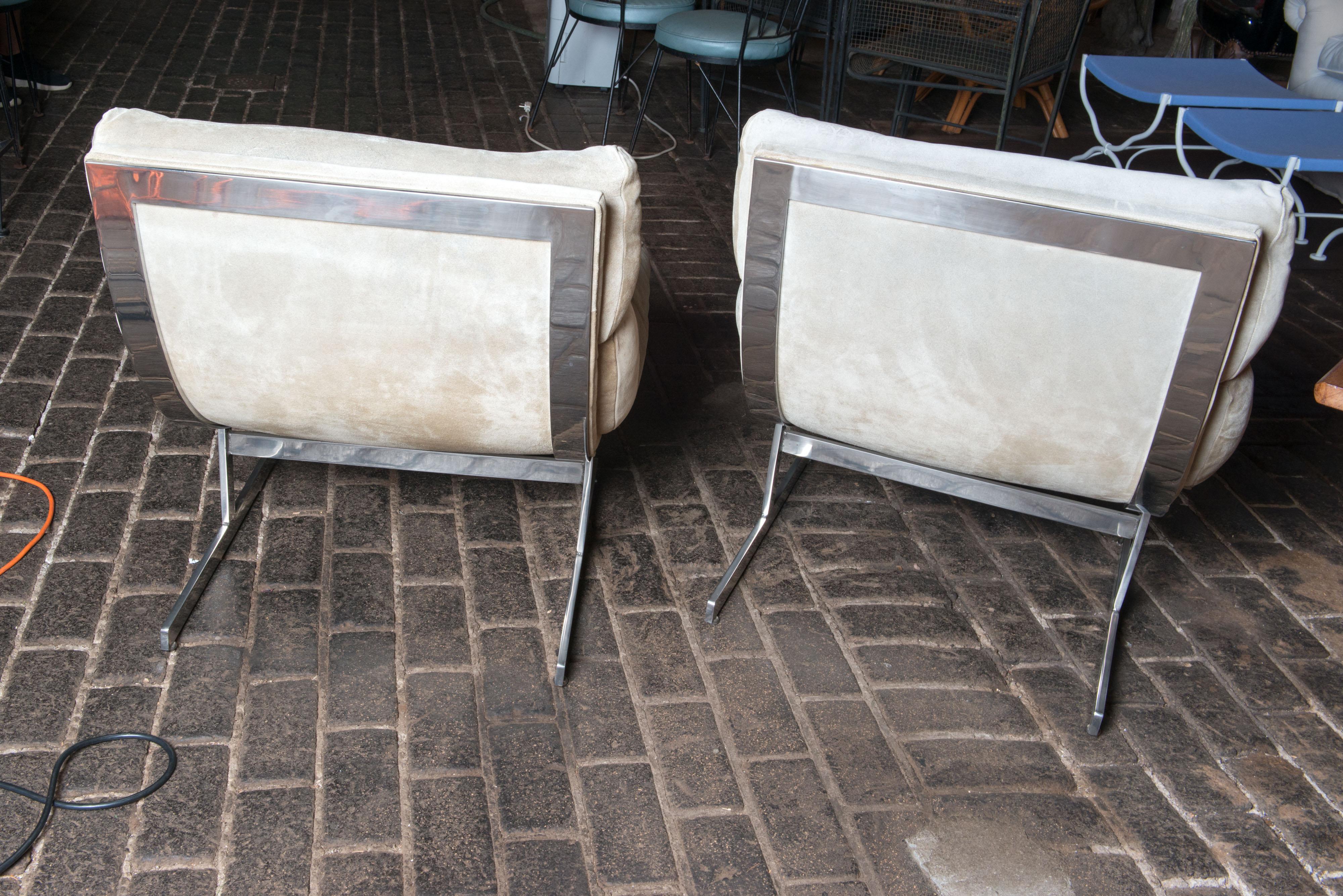 Pair of Suede Lounge Chairs by Kipp Stewart Chairs for Directional For Sale 3