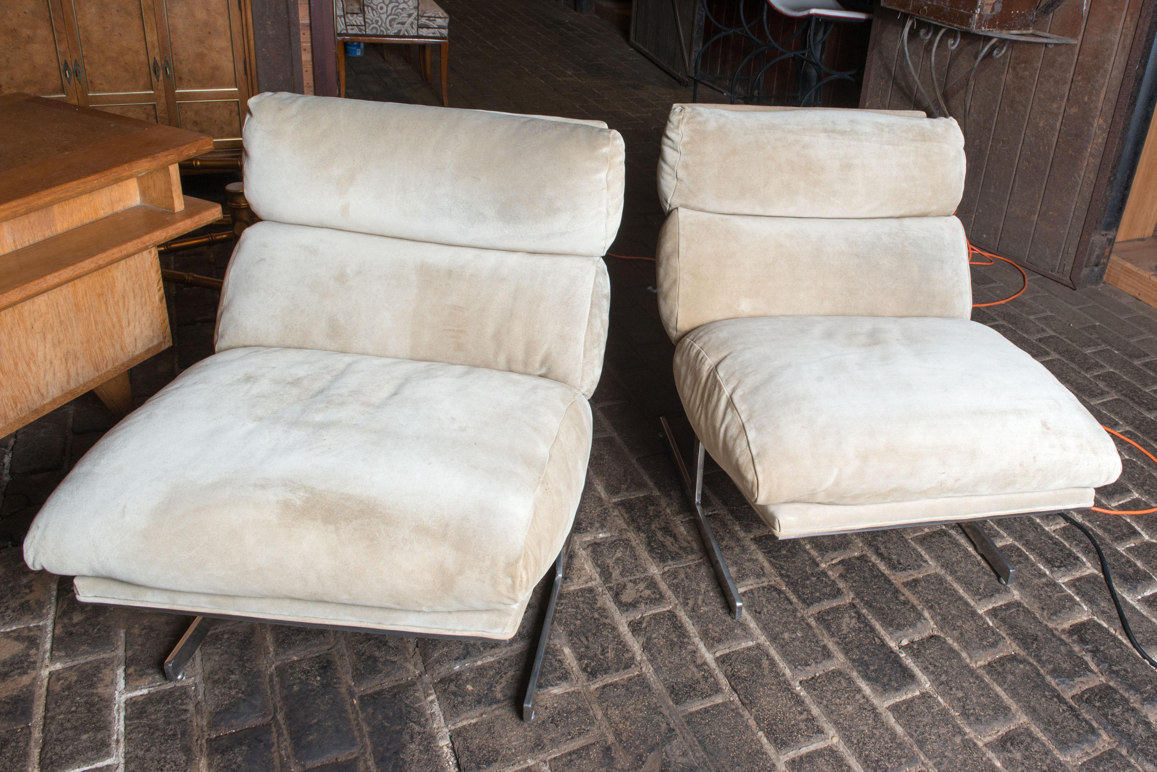 Pair of Suede Lounge Chairs by Kipp Stewart Chairs for Directional For Sale 5
