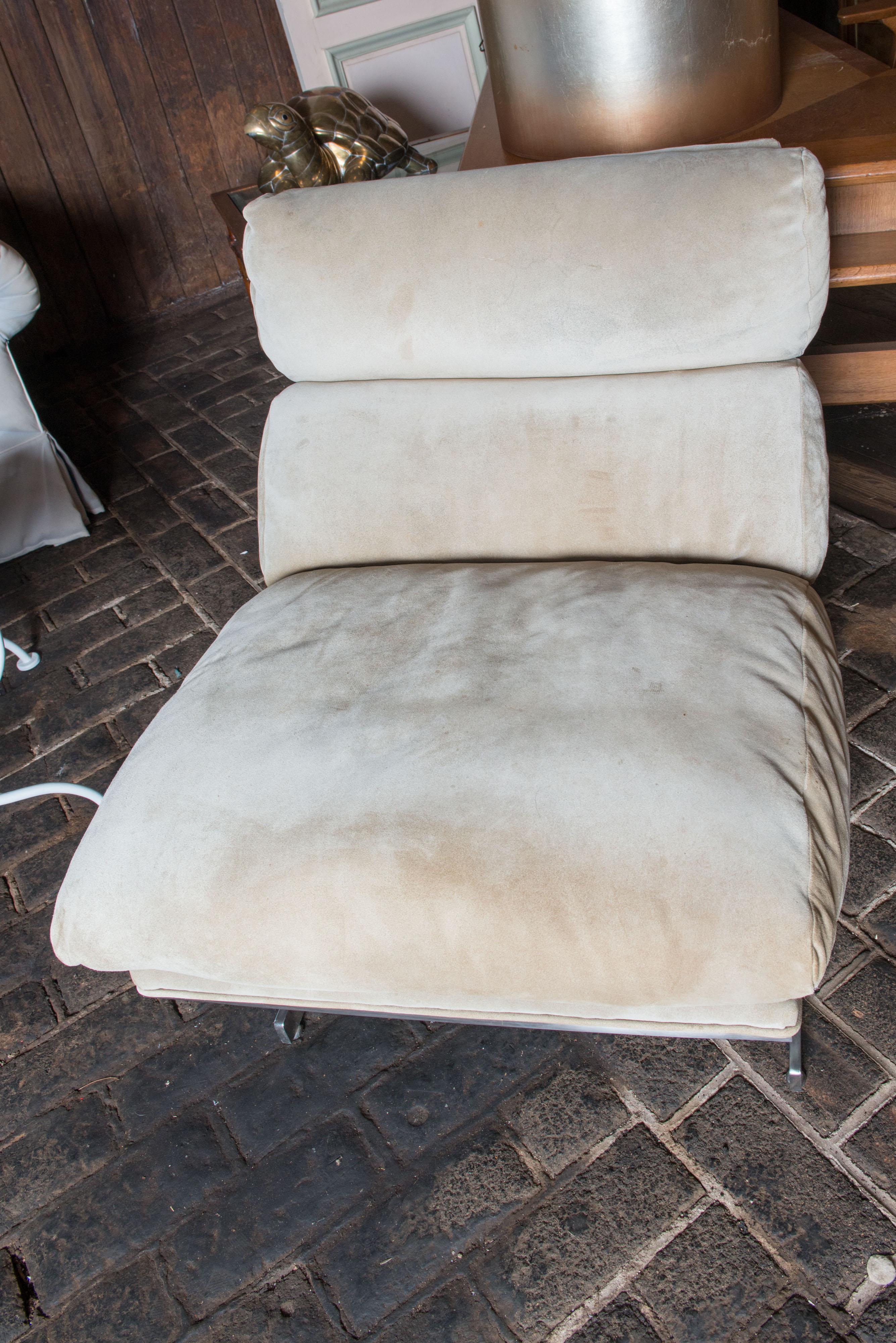 American Pair of Suede Lounge Chairs by Kipp Stewart Chairs for Directional For Sale