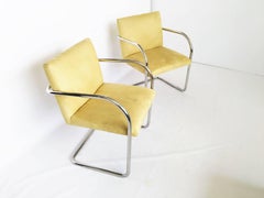 Pair of Suede Mies Van Der Rohe Tubular Brno Chairs by Knoll