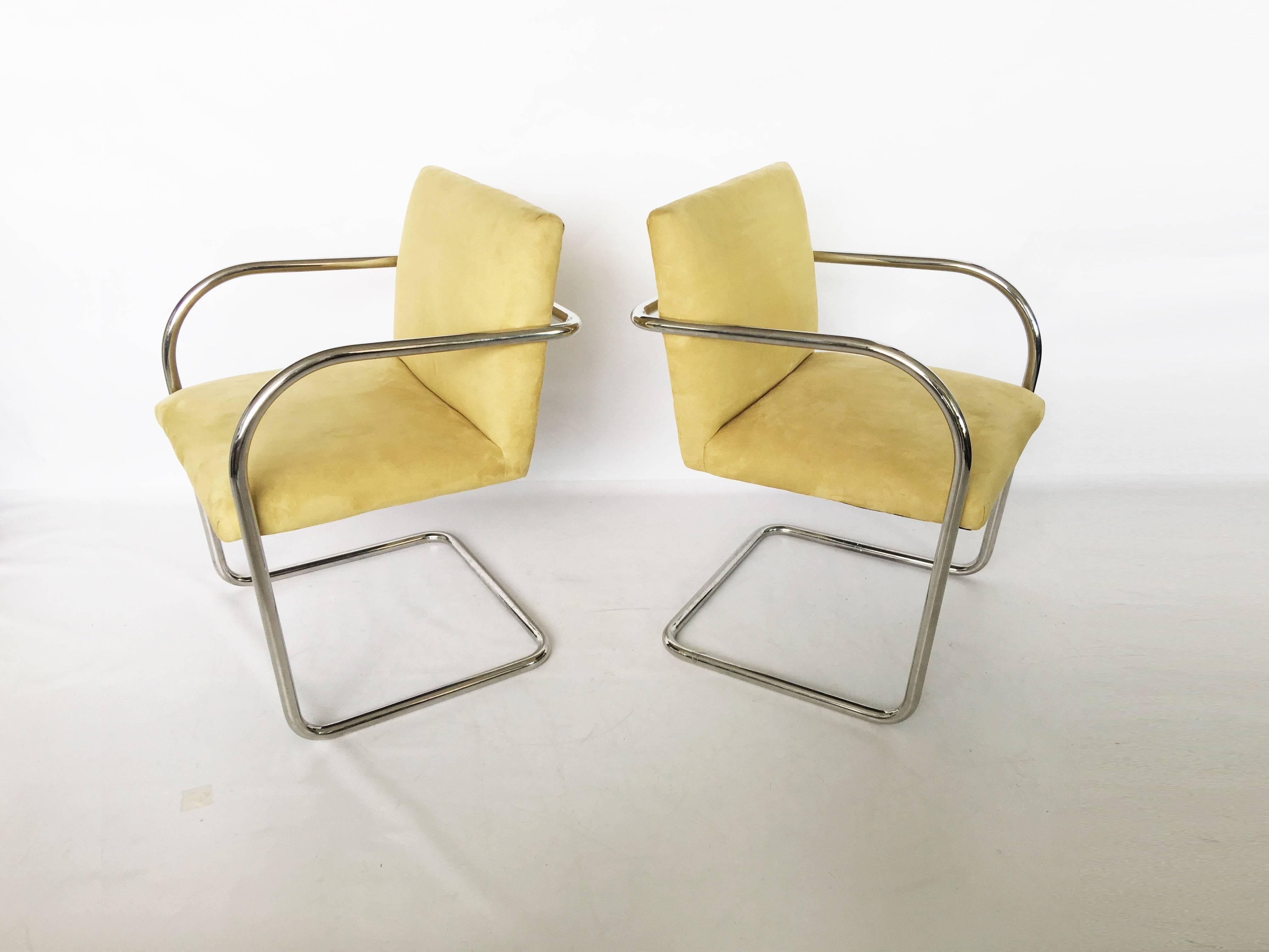 American Pair of Suede Mies Van Der Rohe Tubular Brno Chairs by Knoll For Sale