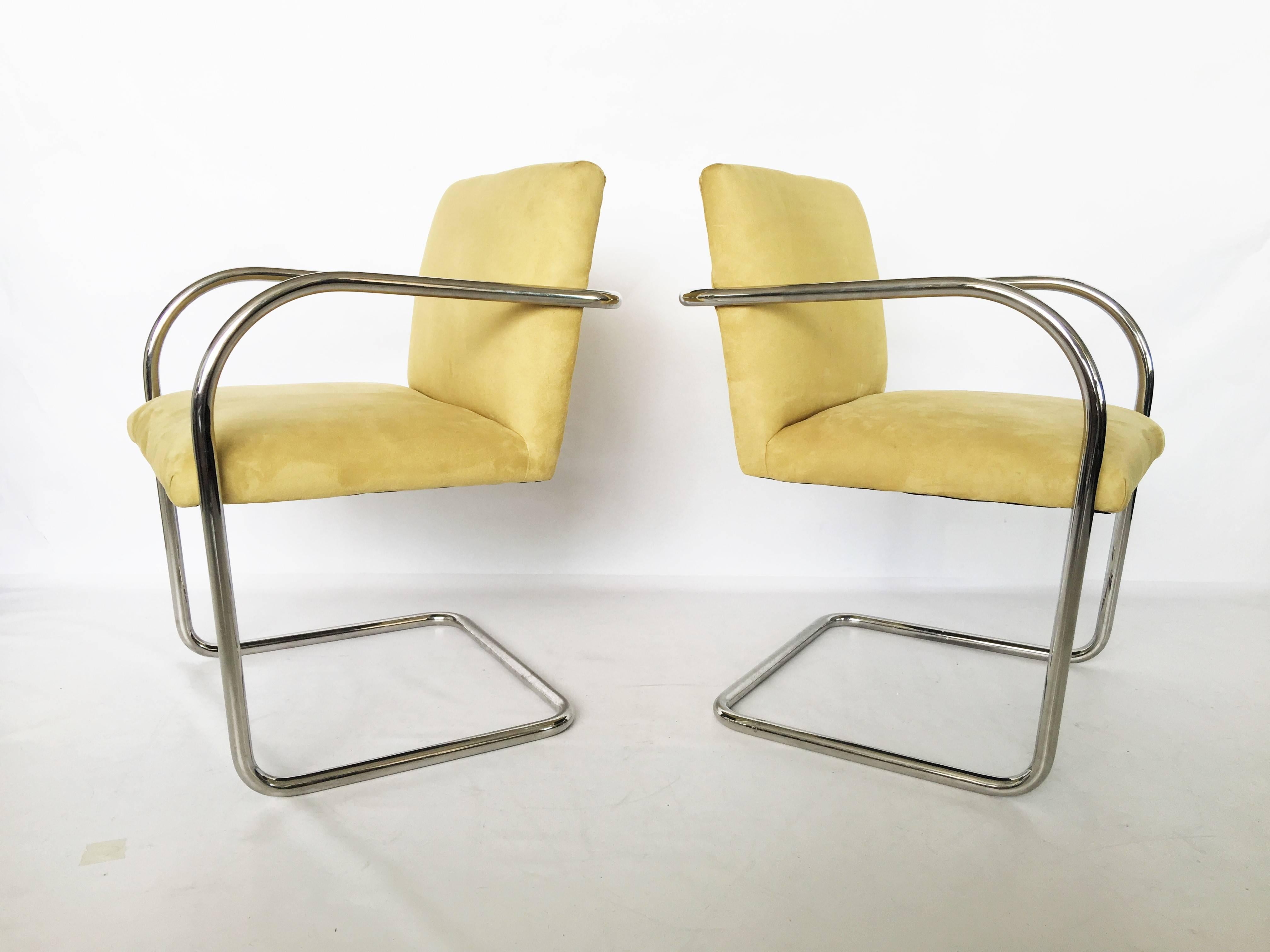 Pair of Suede Mies Van Der Rohe Tubular Brno Chairs by Knoll In Good Condition For Sale In Dallas, TX