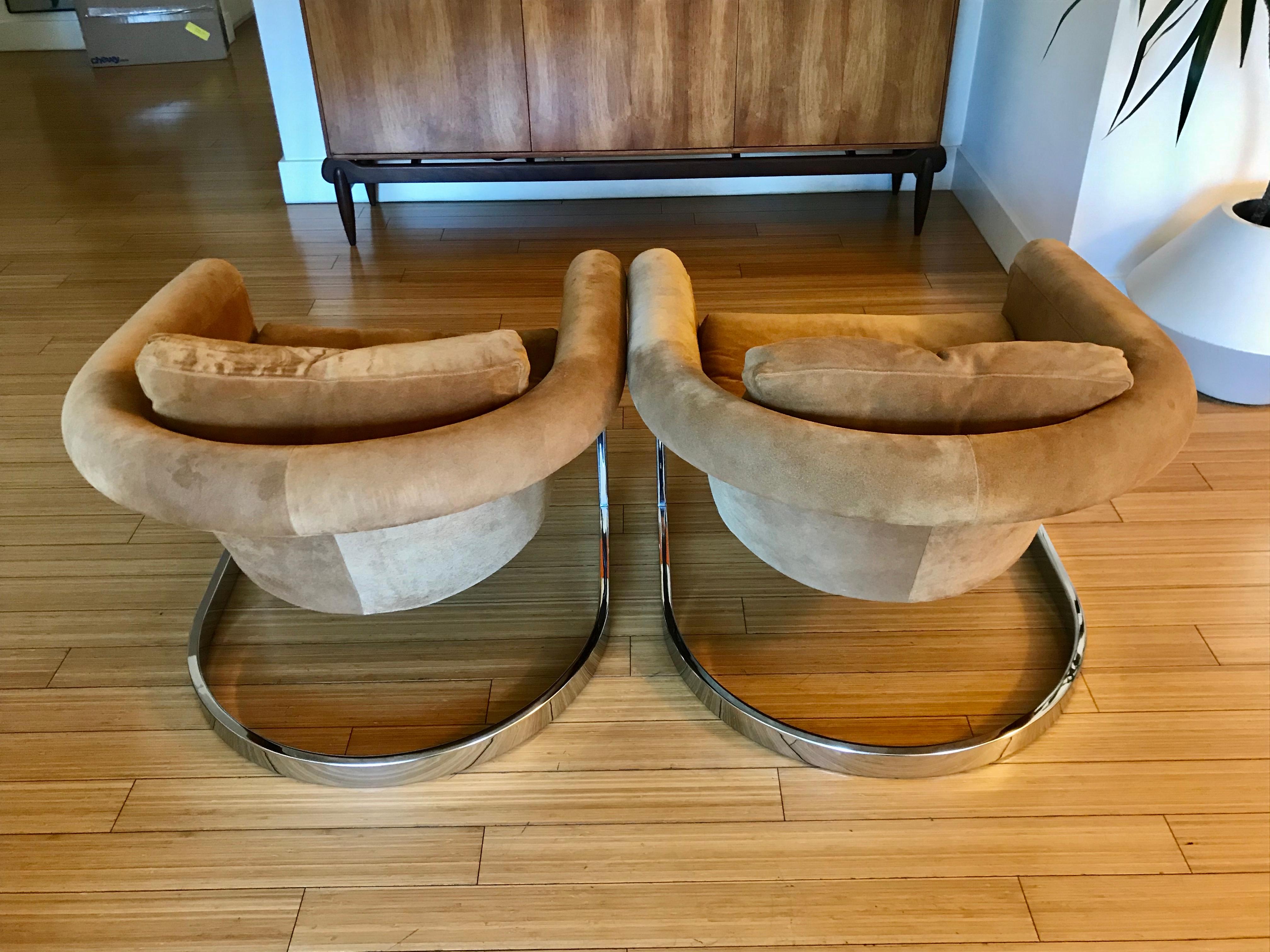 Pair of Suede Sling Lounge Chairs with Sheep Skin Covers 3