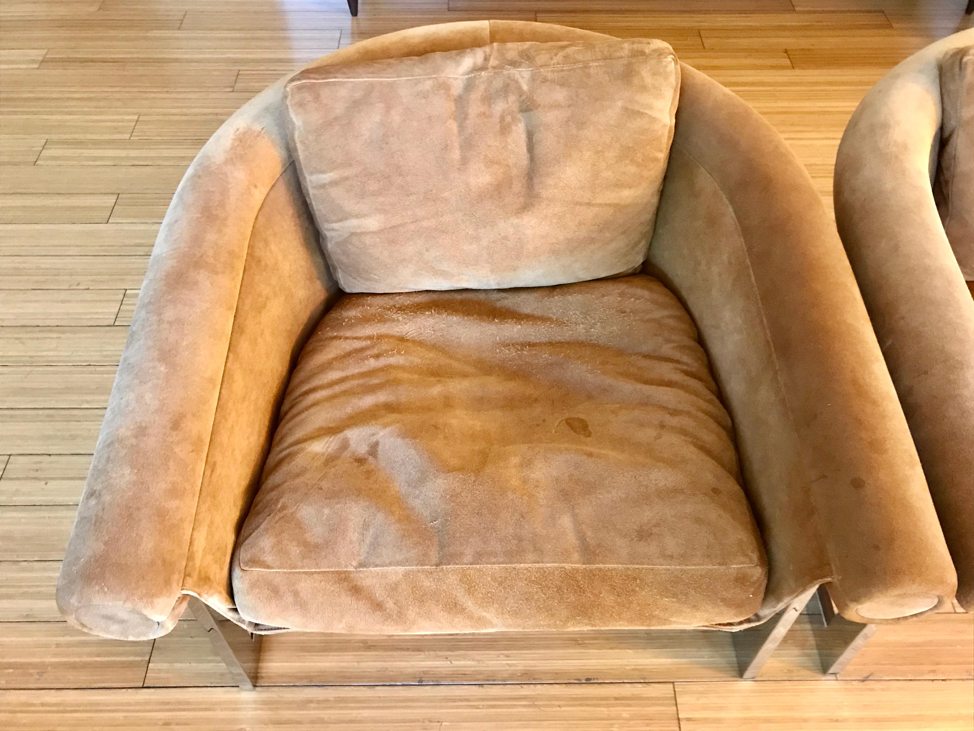 20th Century Pair of Suede Sling Lounge Chairs with Sheep Skin Covers