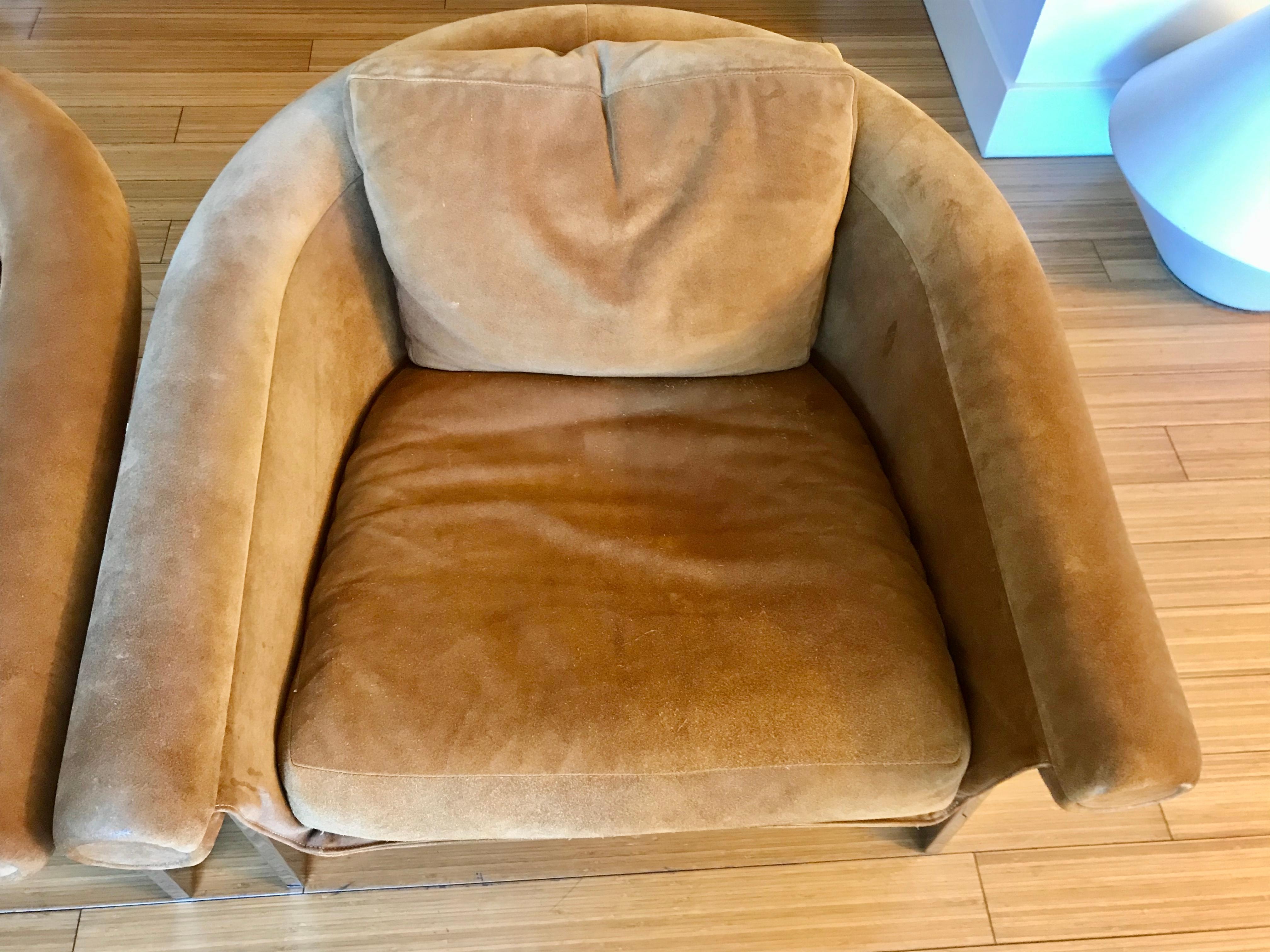 Steel Pair of Suede Sling Lounge Chairs with Sheep Skin Covers