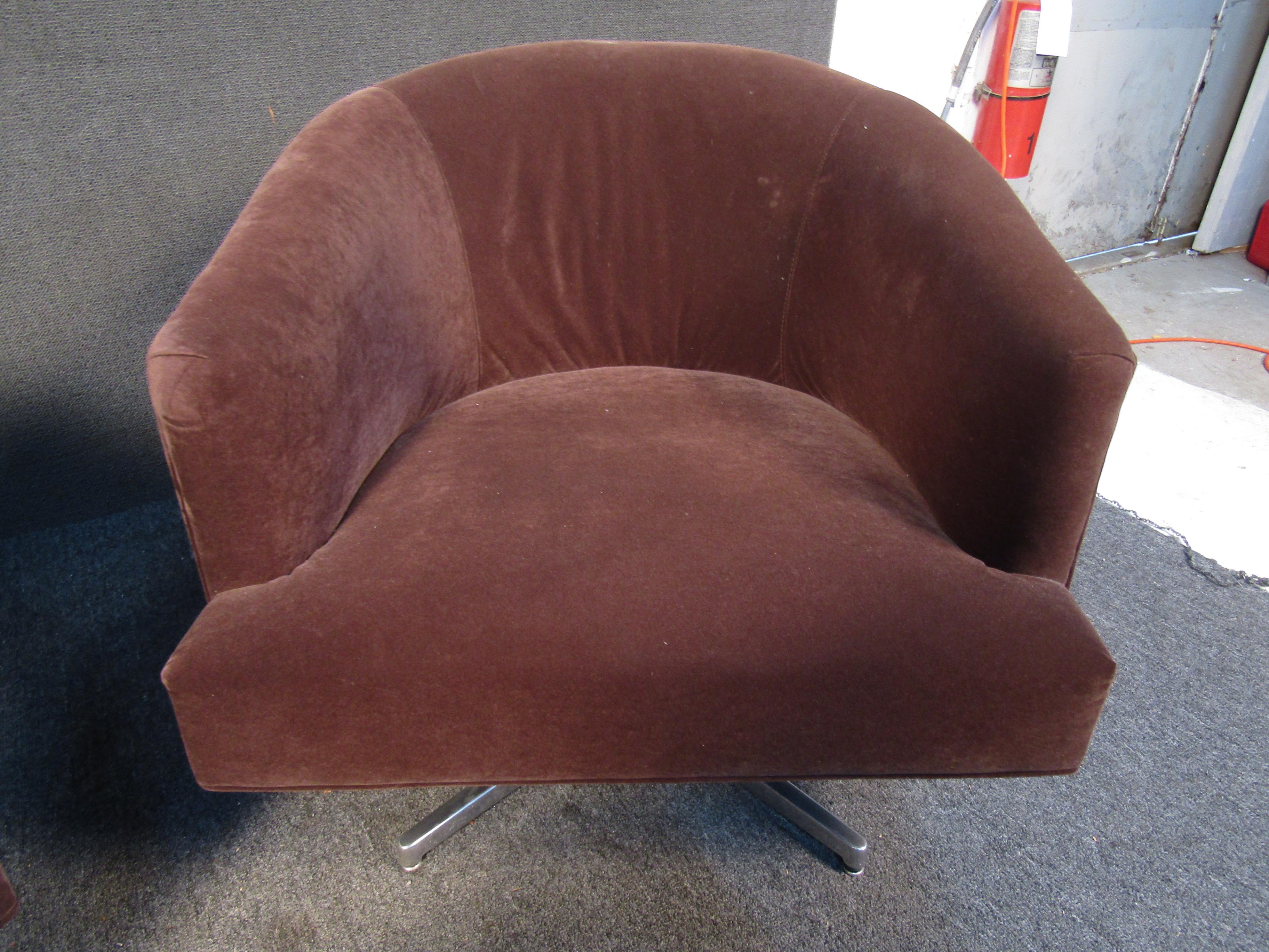 Mid-Century Modern Pair of Suede Swivel Chairs