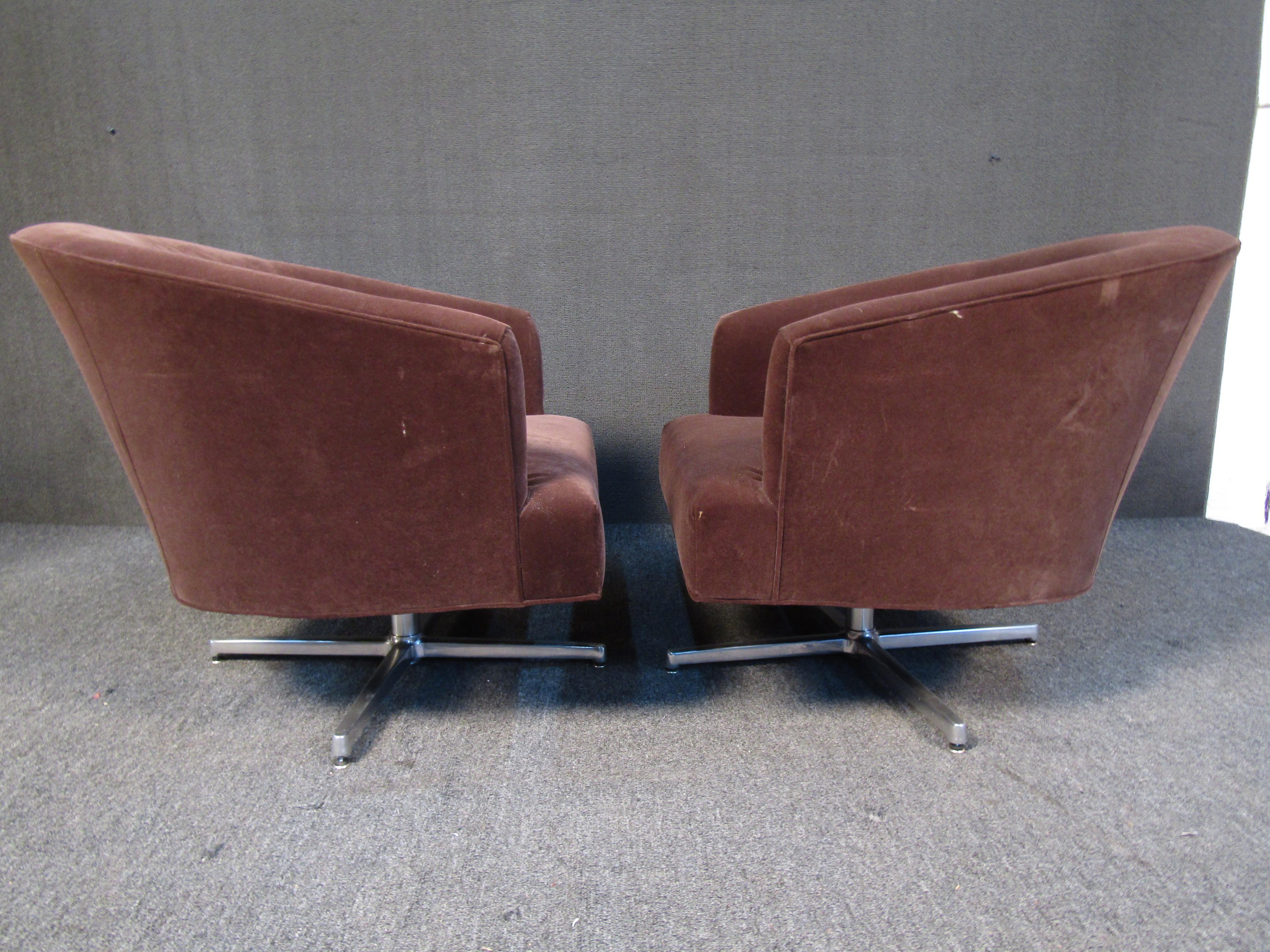 American Pair of Suede Swivel Chairs