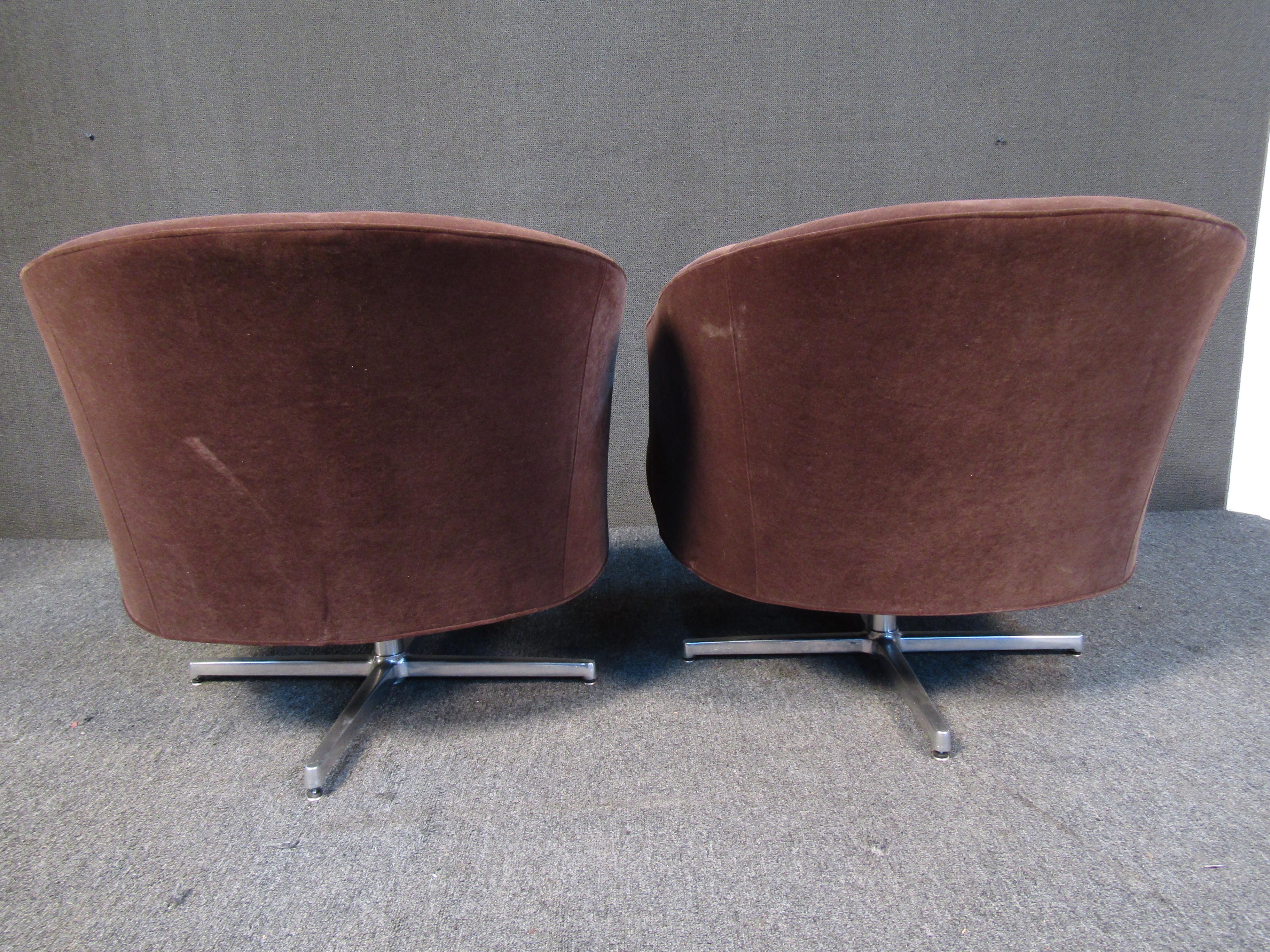 Pair of Suede Swivel Chairs In Good Condition In Brooklyn, NY