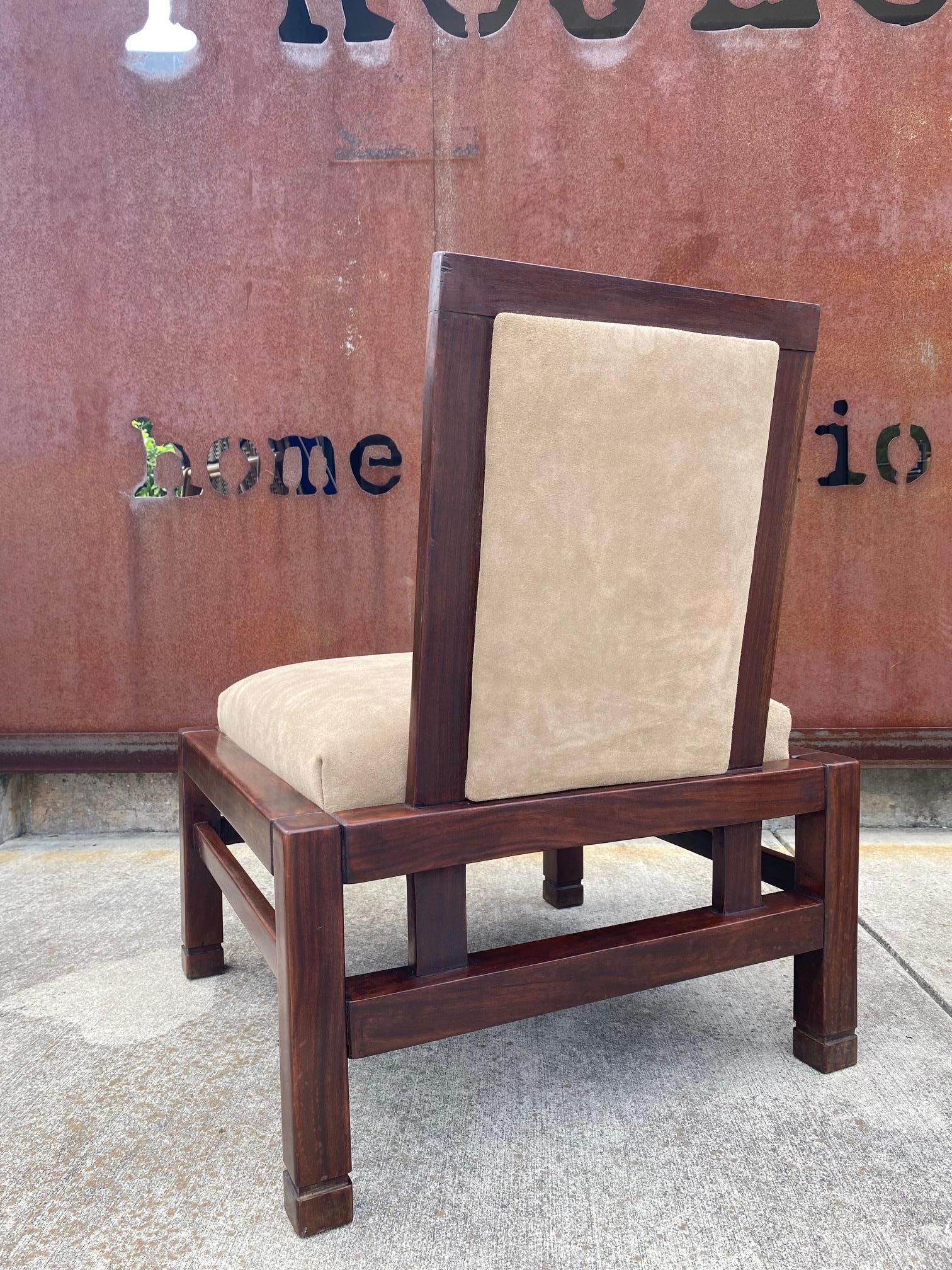 Pair of Suede Upholstered Slipper Chairs, France, 1950s In Good Condition For Sale In Austin, TX