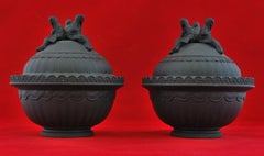 Pair of Sugar Boxes with Triple Sybil Finials, Wedgwood, circa 1870