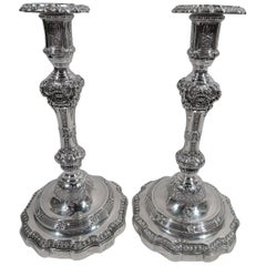 Pair of Sumptuous French Classical Silver Candlesticks by Odiot