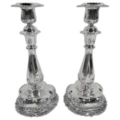 Pair of Sumptuous Tiffany Edwardian Sterling Silver Candlesticks