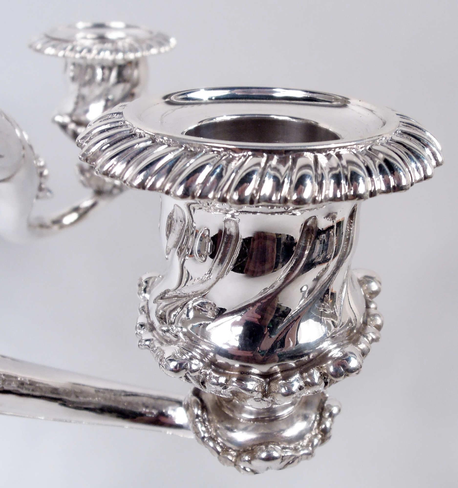 Appliqué Pair of Sumptuous Tiffany Victorian Classical 5-Light Candelabra For Sale