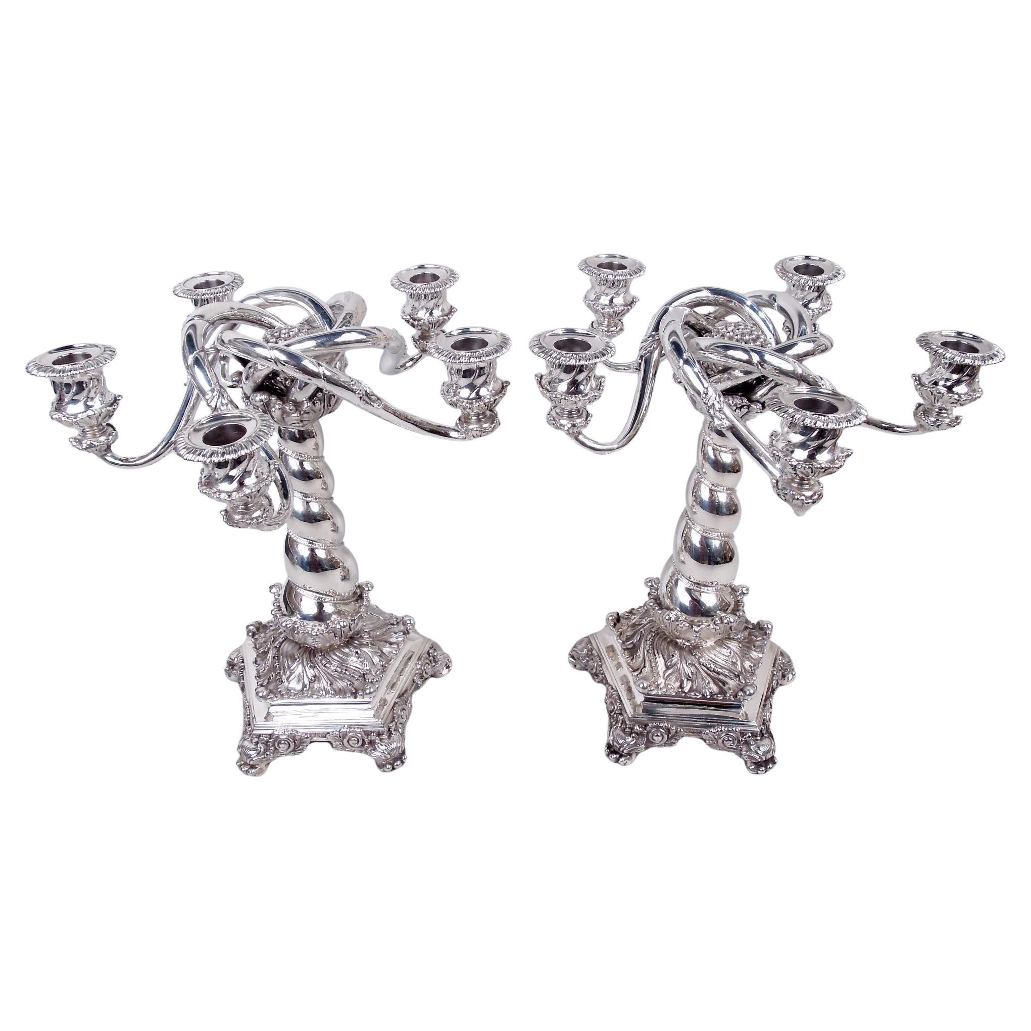 Pair of Sumptuous Tiffany Victorian Classical 5-Light Candelabra For Sale