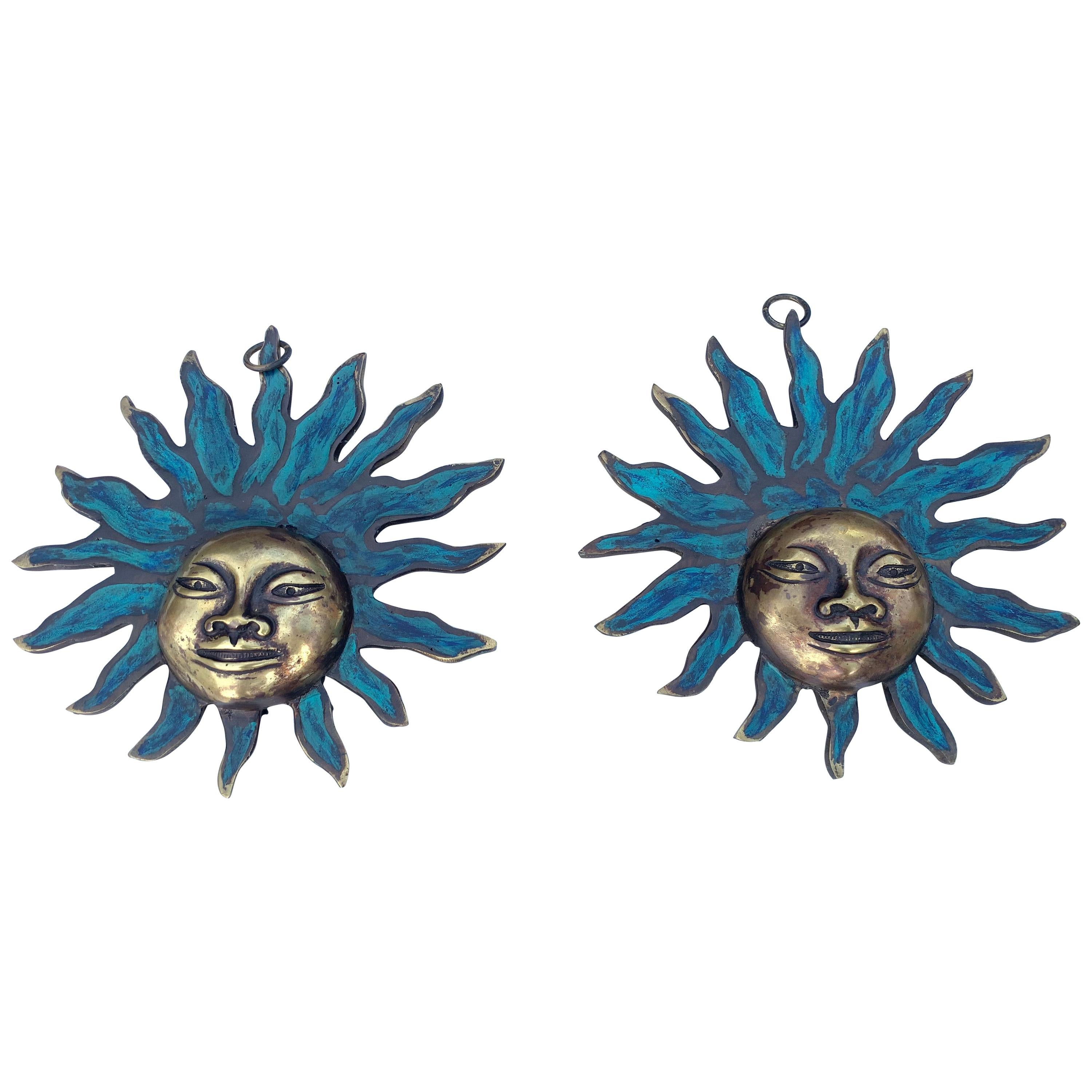 Pair of Sun Gods Wall Decoration For Sale