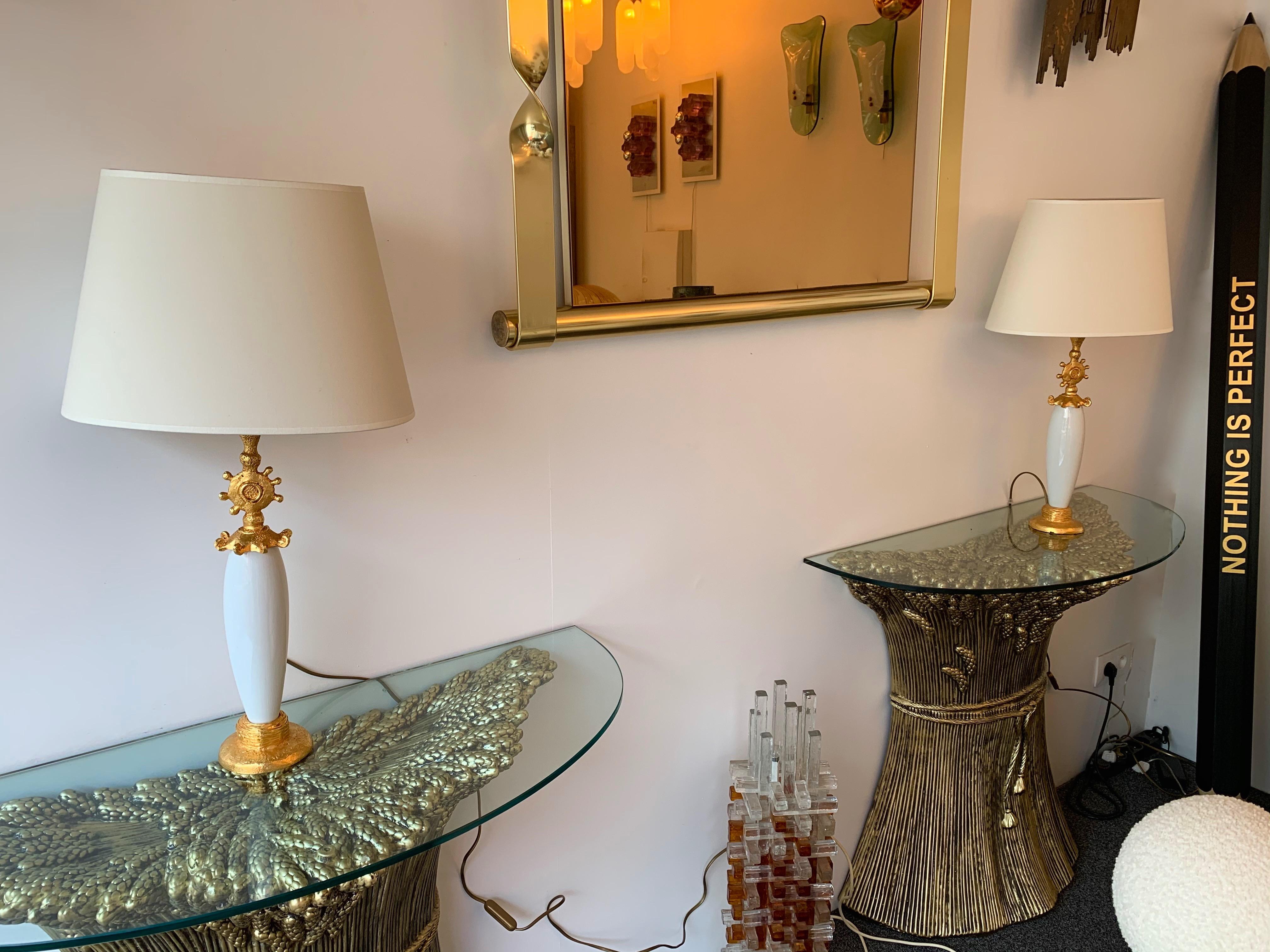 Paire de lampes de soleil en céramique et métal doré de Pierre Casenove pour Fondica 1
