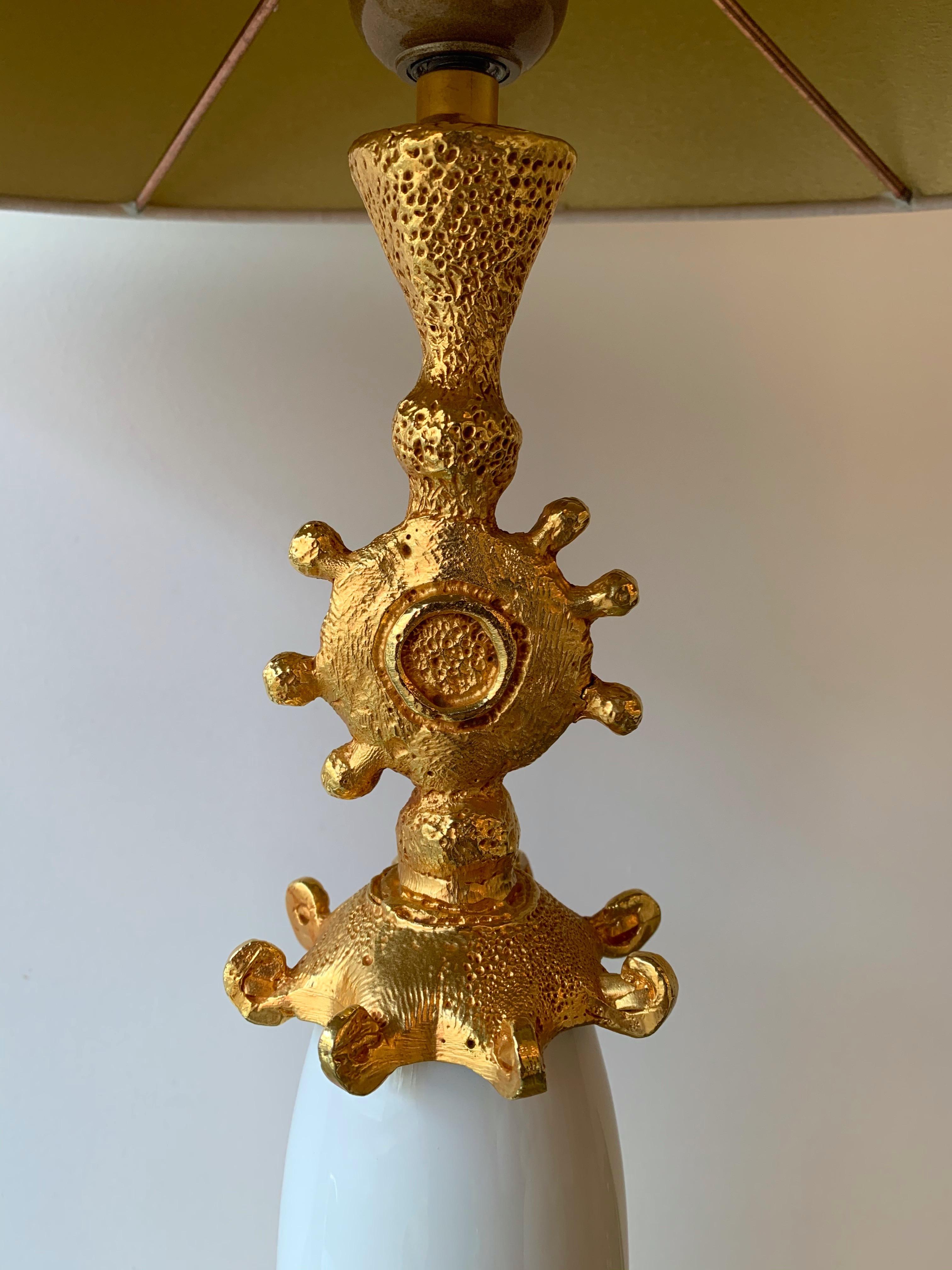 French Pair of Sun Lamps Ceramic Gilt Metal by Pierre Casenove for Fondica For Sale