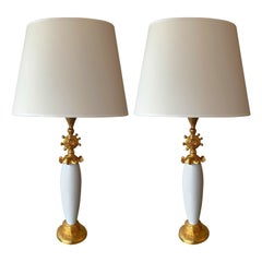 Retro Pair of Sun Lamps Ceramic Gilt Metal by Pierre Casenove for Fondica