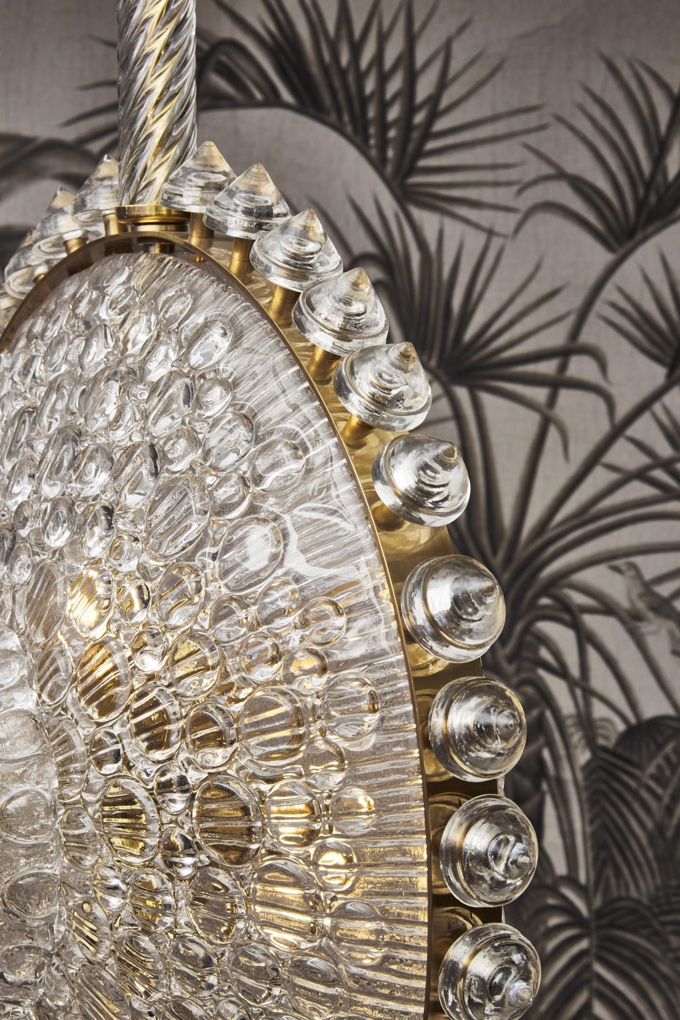 Italian Pair of Sun Murano Glass Chandeliers by Studio Glustin For Sale